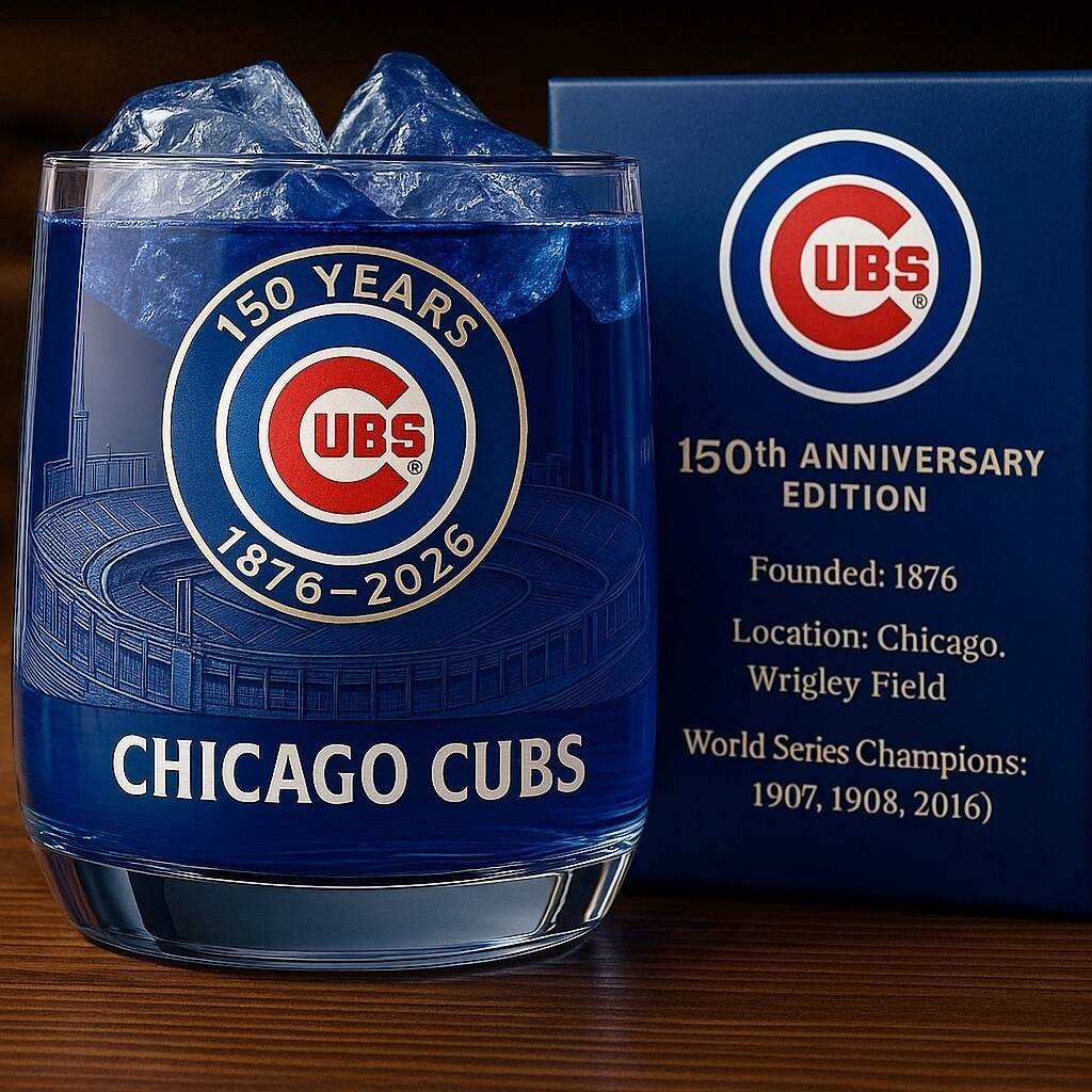 Chicago Cubs 150th Anniversary Rocks Glass