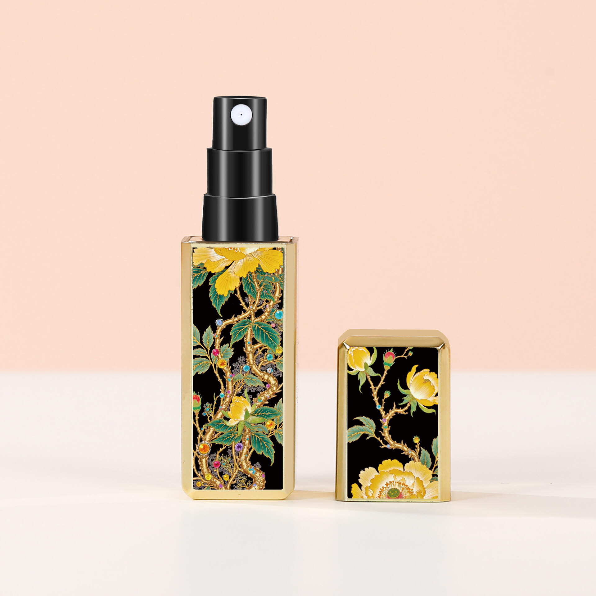 Black gold high-end square perfume bottle sample for easy travel with a straight bottom for filling perfume.
