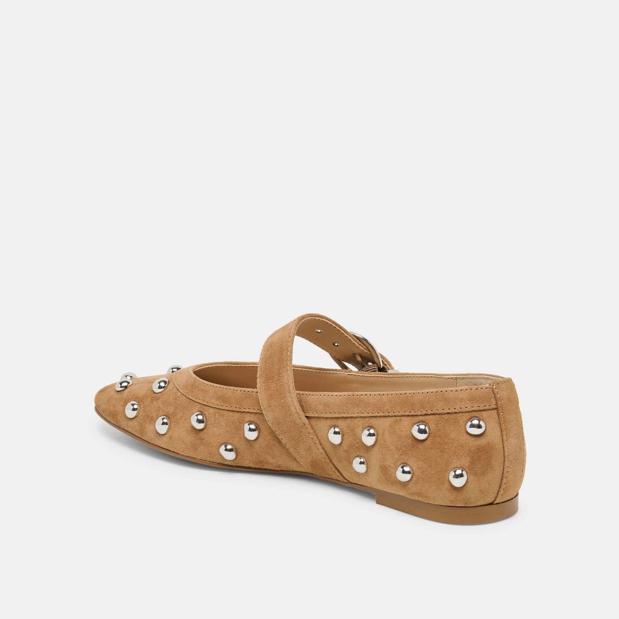 MIKEL STUD BALLET FLATS LT BROWN SUEDE