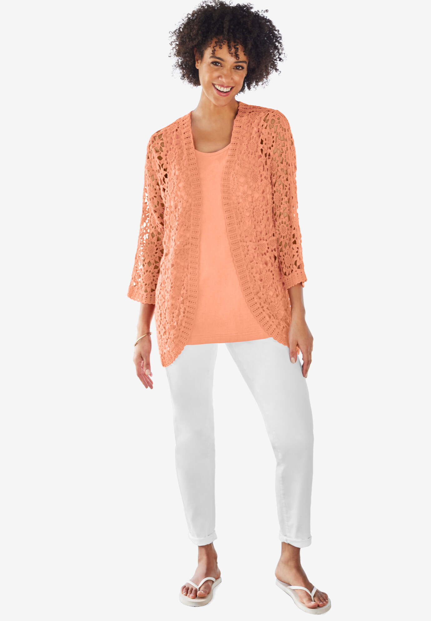 Curved Hem Pointelle Cardigan