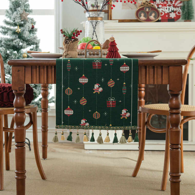 Christmas Festival Snowman Table Runner with Tassels