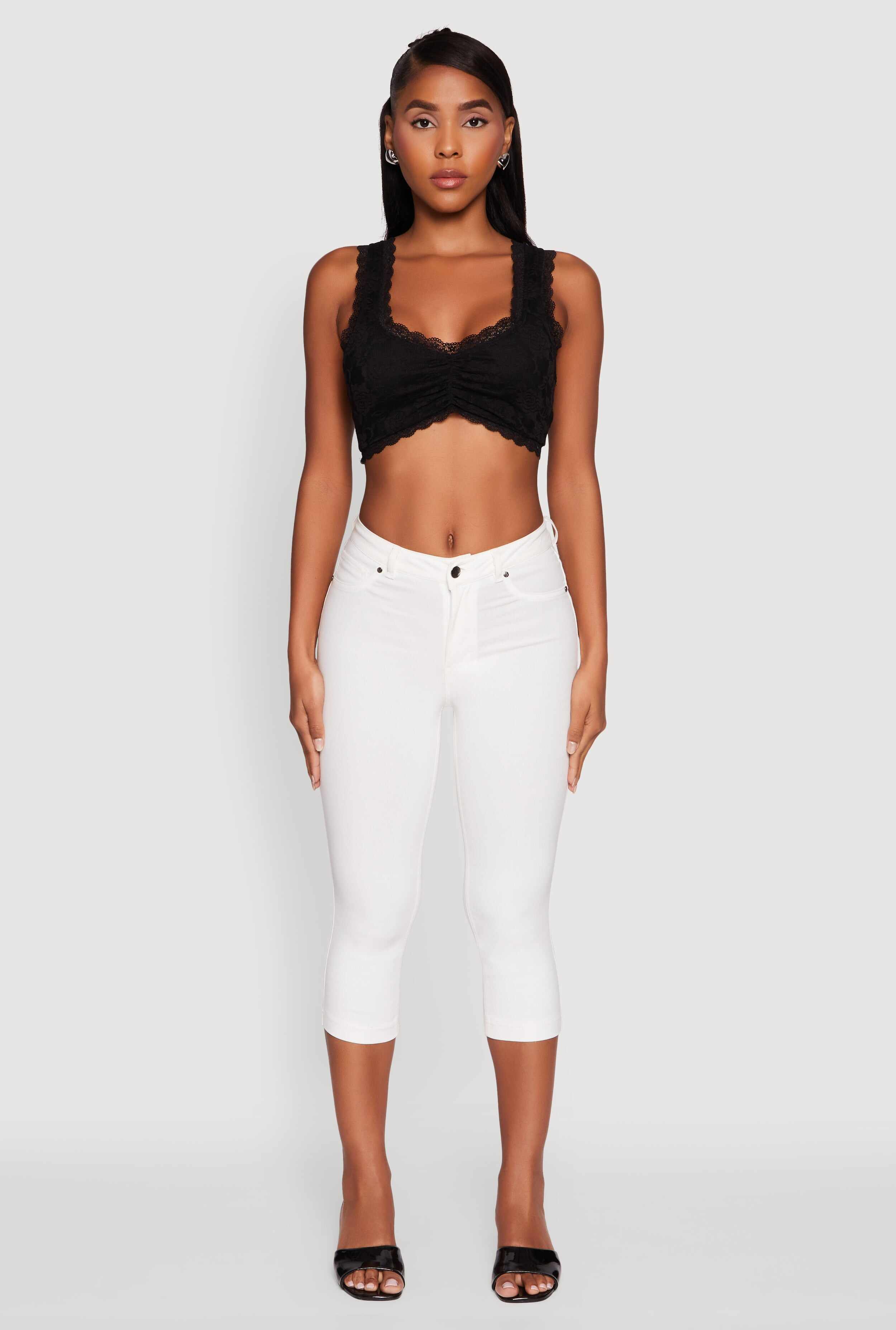 Scalloped Lace Trim V Neck Crop Top