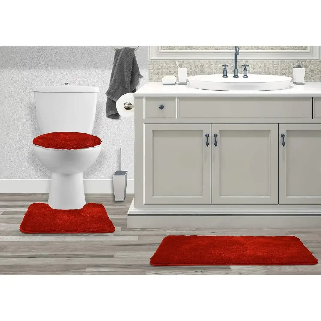 Queen Mary 3 Piece Bathroom Rug Set, Luxury Soft Plush Bath Mat, Contour Rug, Lid Cover, Non-Slip