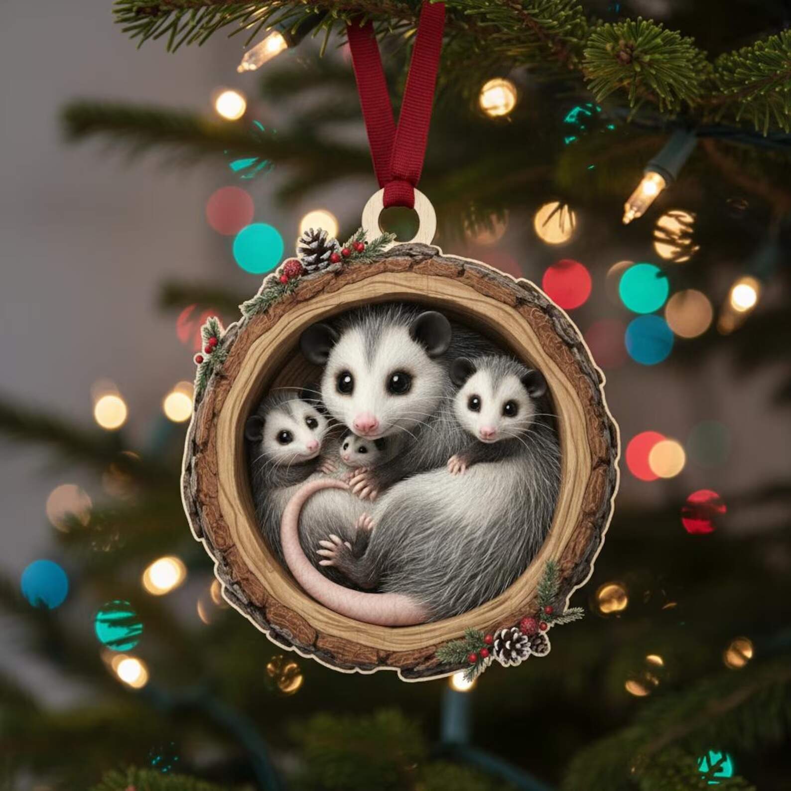 Family of Opossums Christmas Ornament