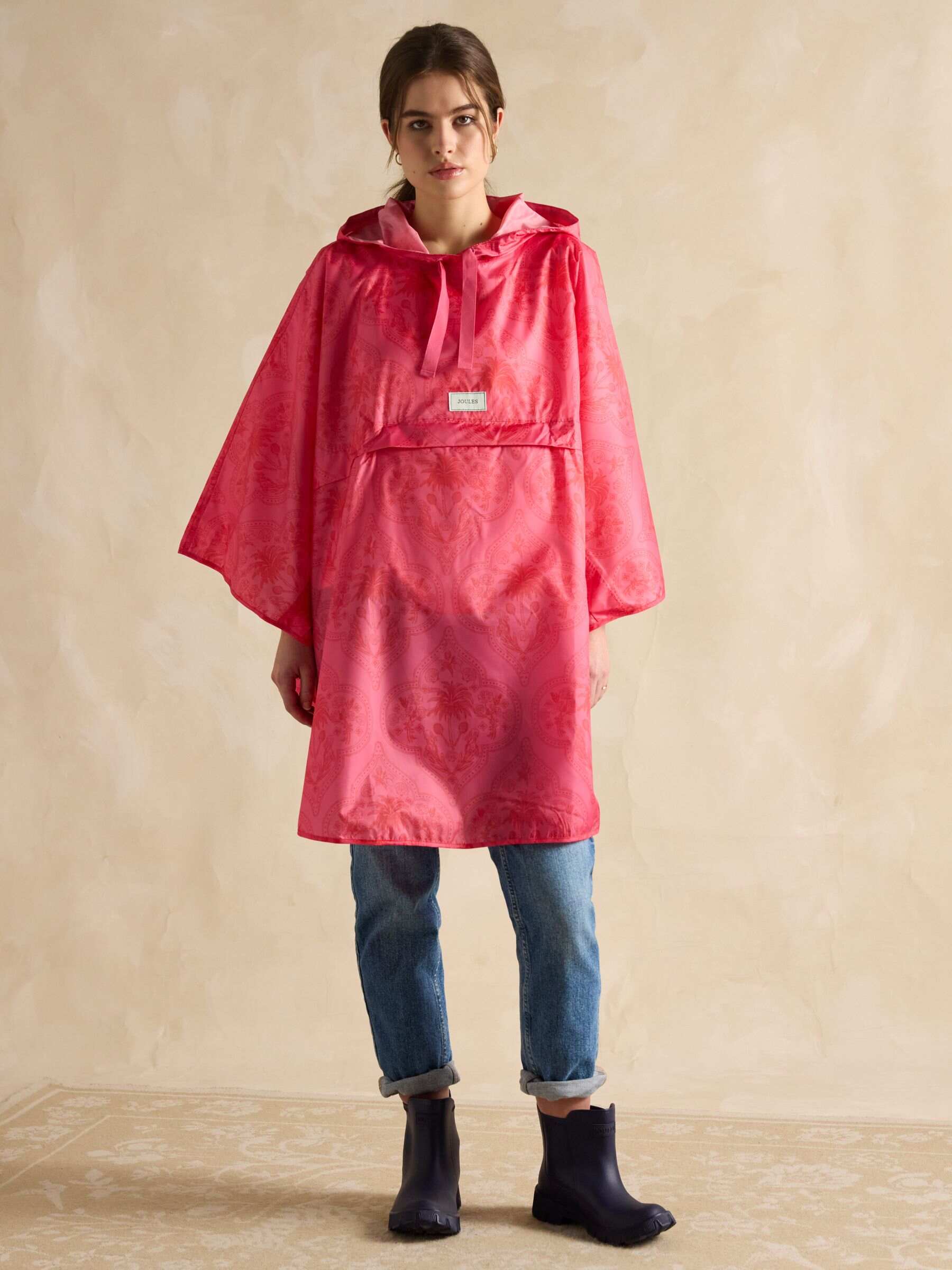 Elstow Pink Packable Poncho with Hood