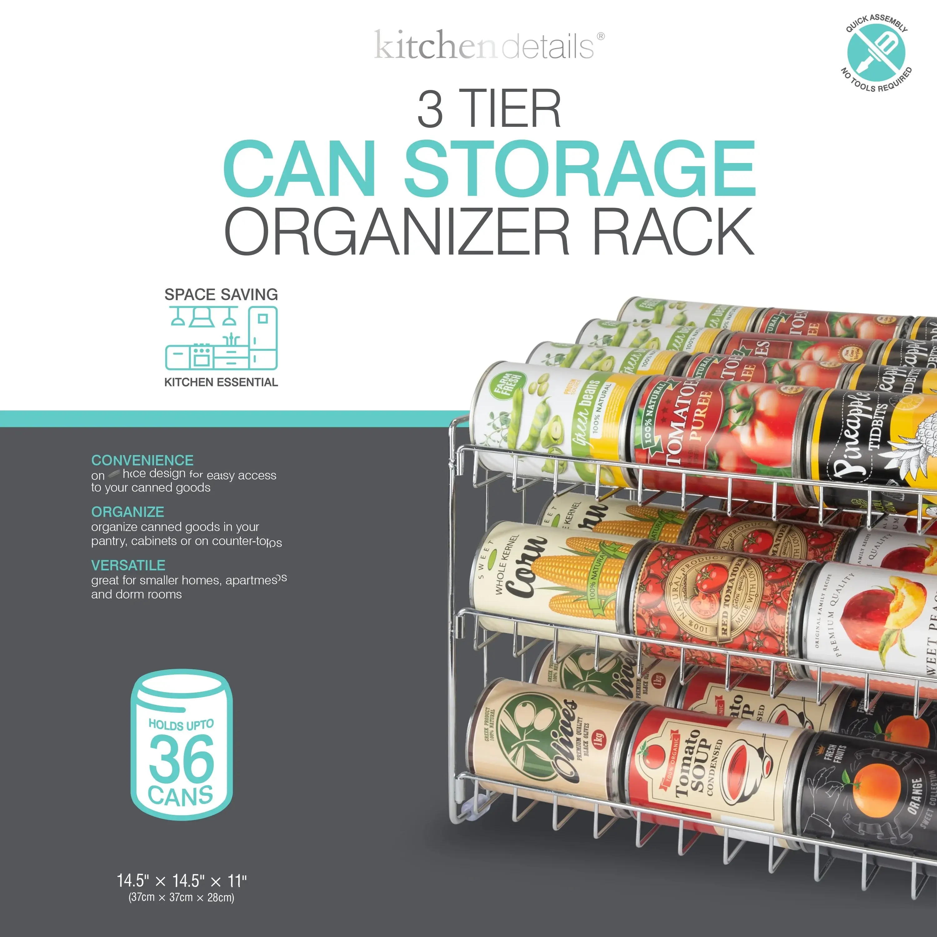 Kitchen Details 3 Tier Can Storage Organizer Rack - 14.5