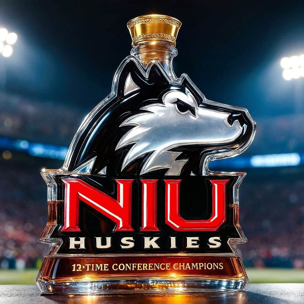 Northern Illinois Huskies 12 Conference Championship Whiskey Bottle