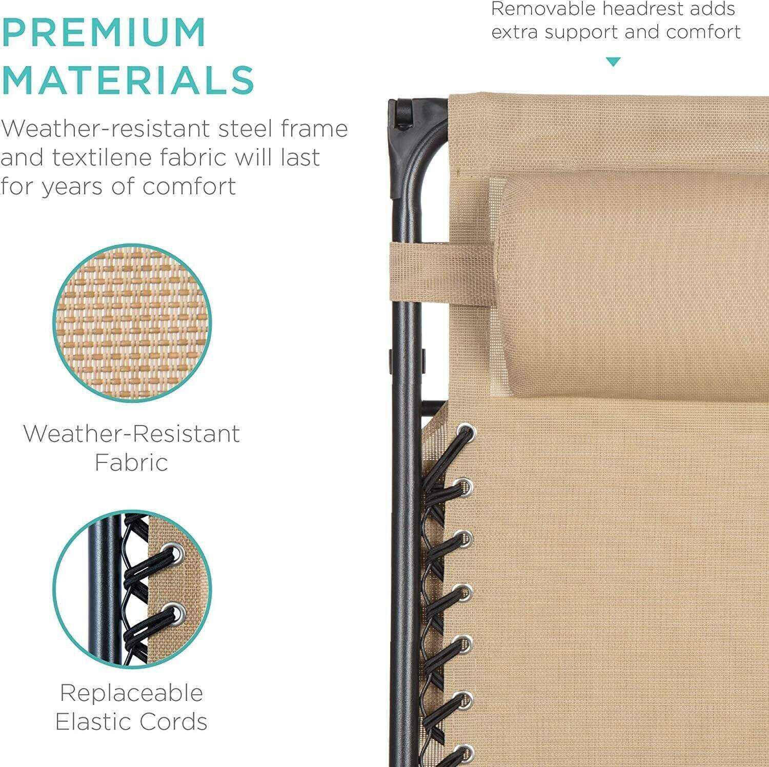 Folding Zero Gravity Recliner Patio Lounge Chair w/Adjustable Canopy Shade, Headrest, Side Accessory Tray, Textilene Mesh - Beige