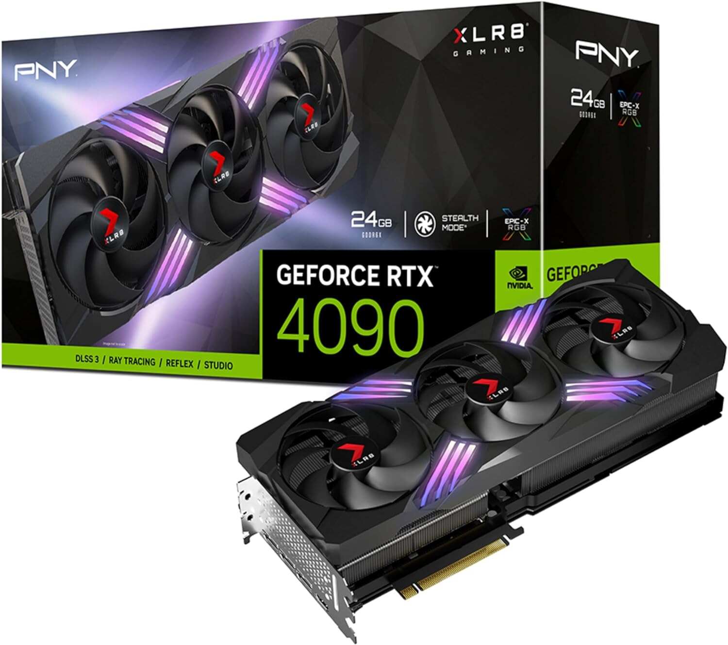PNY GeForce RTX™ 4090 24GB XLR8 Gaming VERTO™ EPIC-X RGB™ OC Triple Fan Graphics Card DLSS 3 (ARGB, 384-bit, PCIe 4.0, GDDR6X, Supports 4k, Anti-Sag bracket, HDMI/DisplayPort)