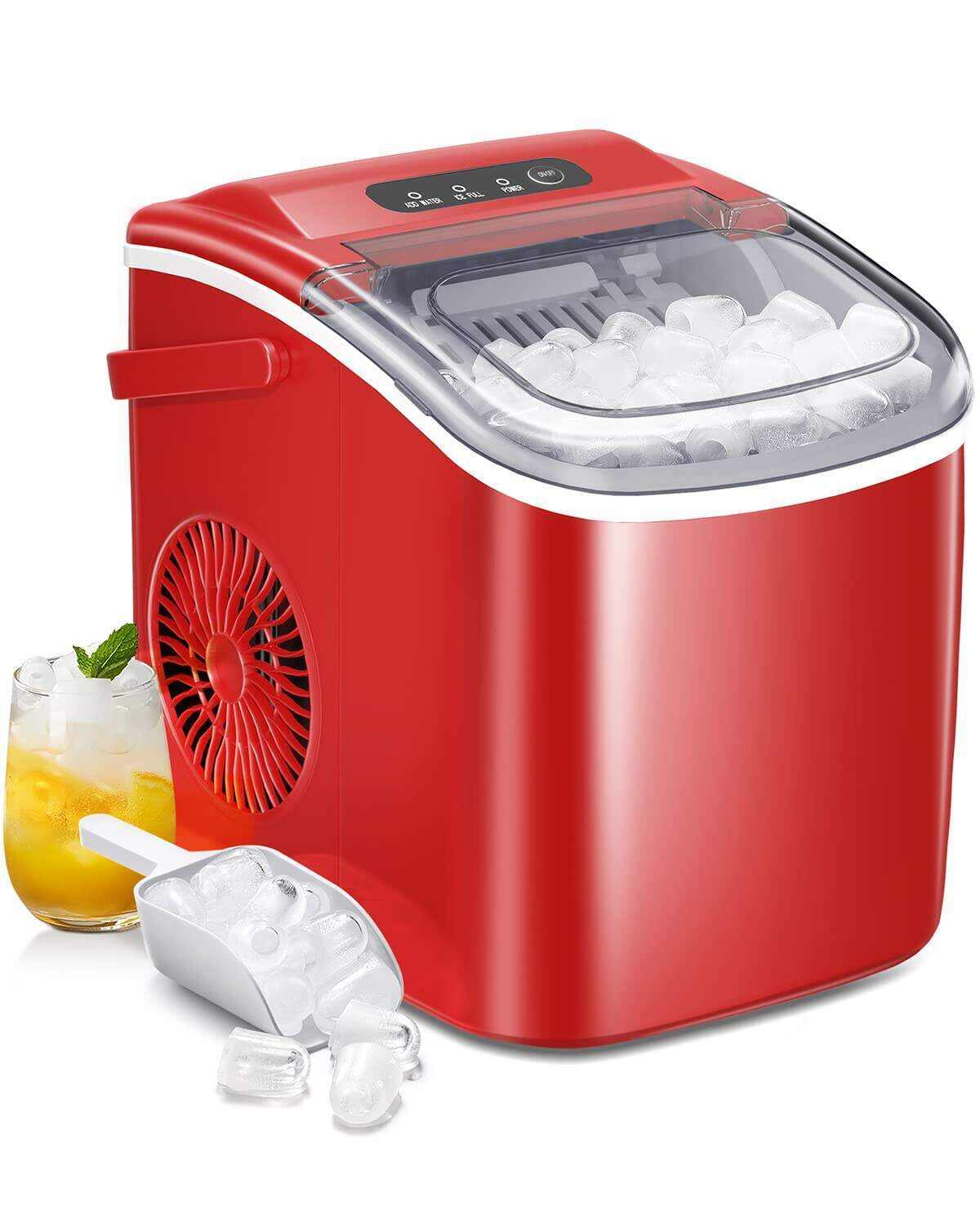 Ice Makers Countertop,Protable Ice Maker Machine with Handle,Self-Cleaning Ice Maker, 26Lbs/24H, 9 Ice Cubes Ready in 8 Mins, for Home/Office/Kitchen