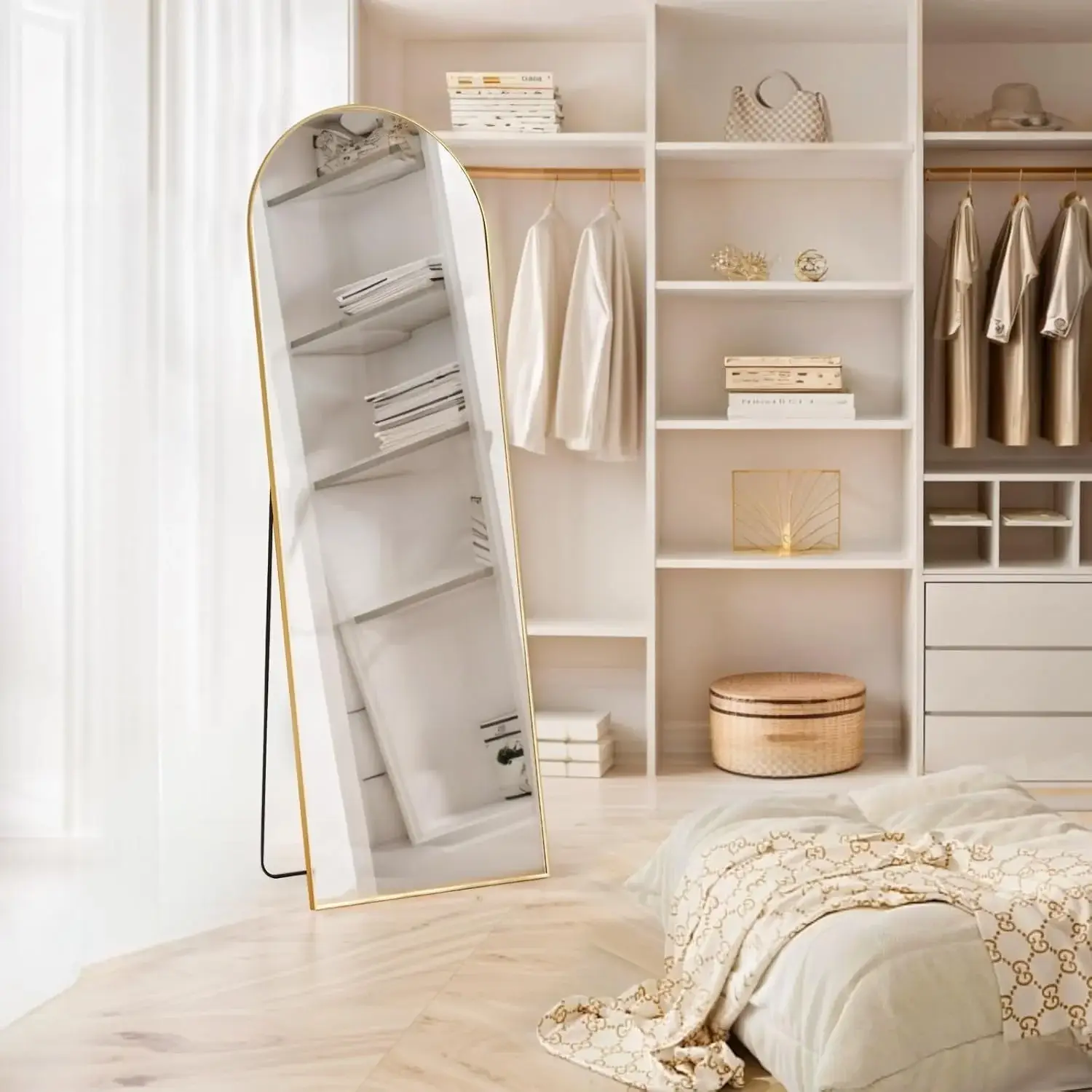Full Length Mirror with Stand, Floor Mirror with Aluminum Alloy Frame for Bedroom, Standing Full Body Mirror for Wall, Cloakroom