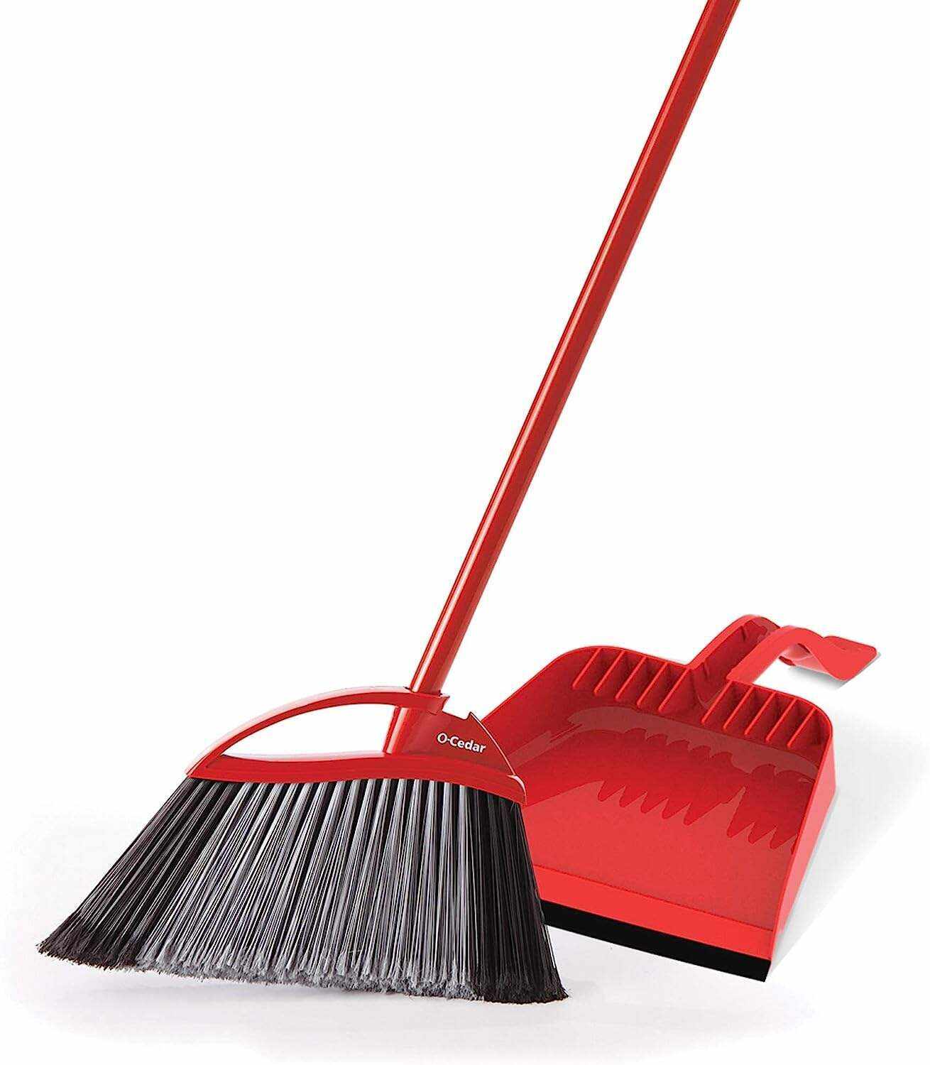 O-Cedar Pet Pro Broom & Step-On Dustpan PowerCorner, Red