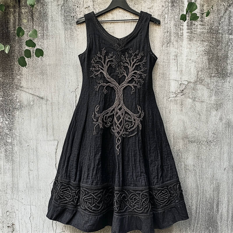 Vintage Tree Of Life Celtic Embroidered Linen Dress
