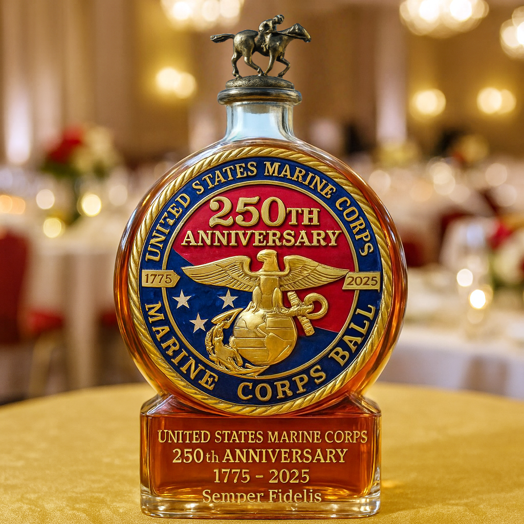 USMC 250th Anniversary Commemorative Whiskey Bottle