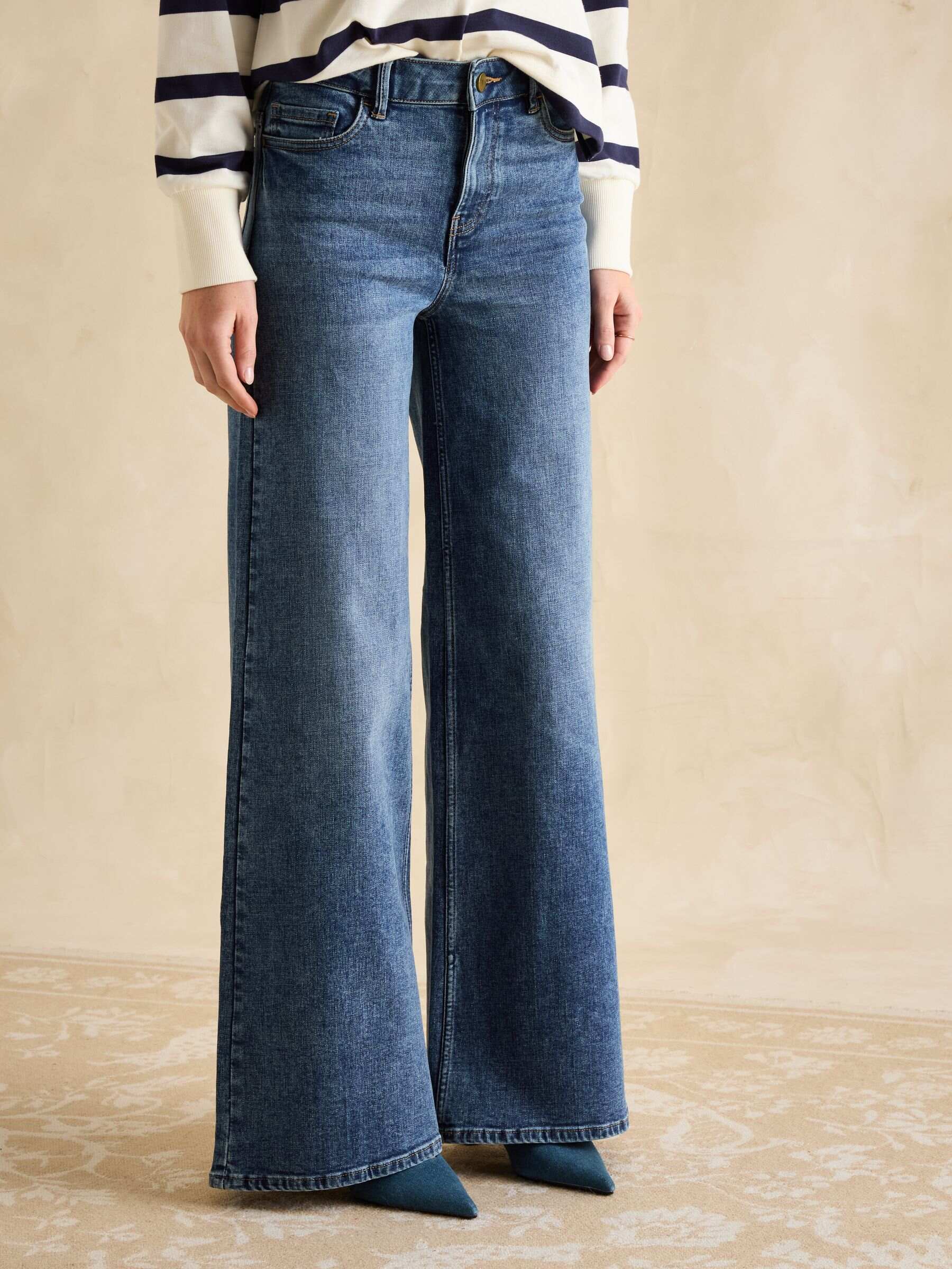 Mid Wash Blue Mid-Rise Wide Leg Palazzo Jeans