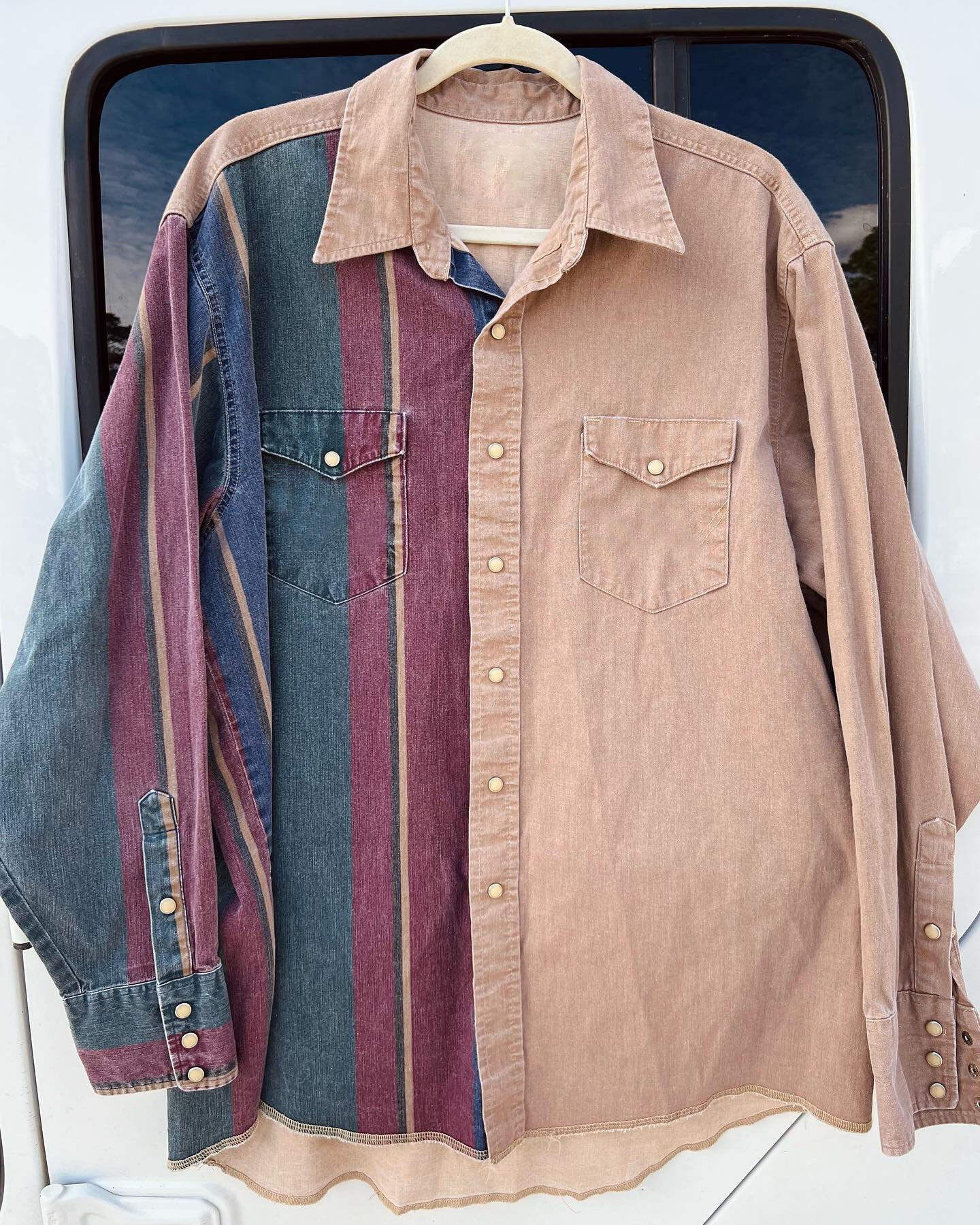 Men's Retro Casual Red Khaki Striped Print Long Sleeve Shirt