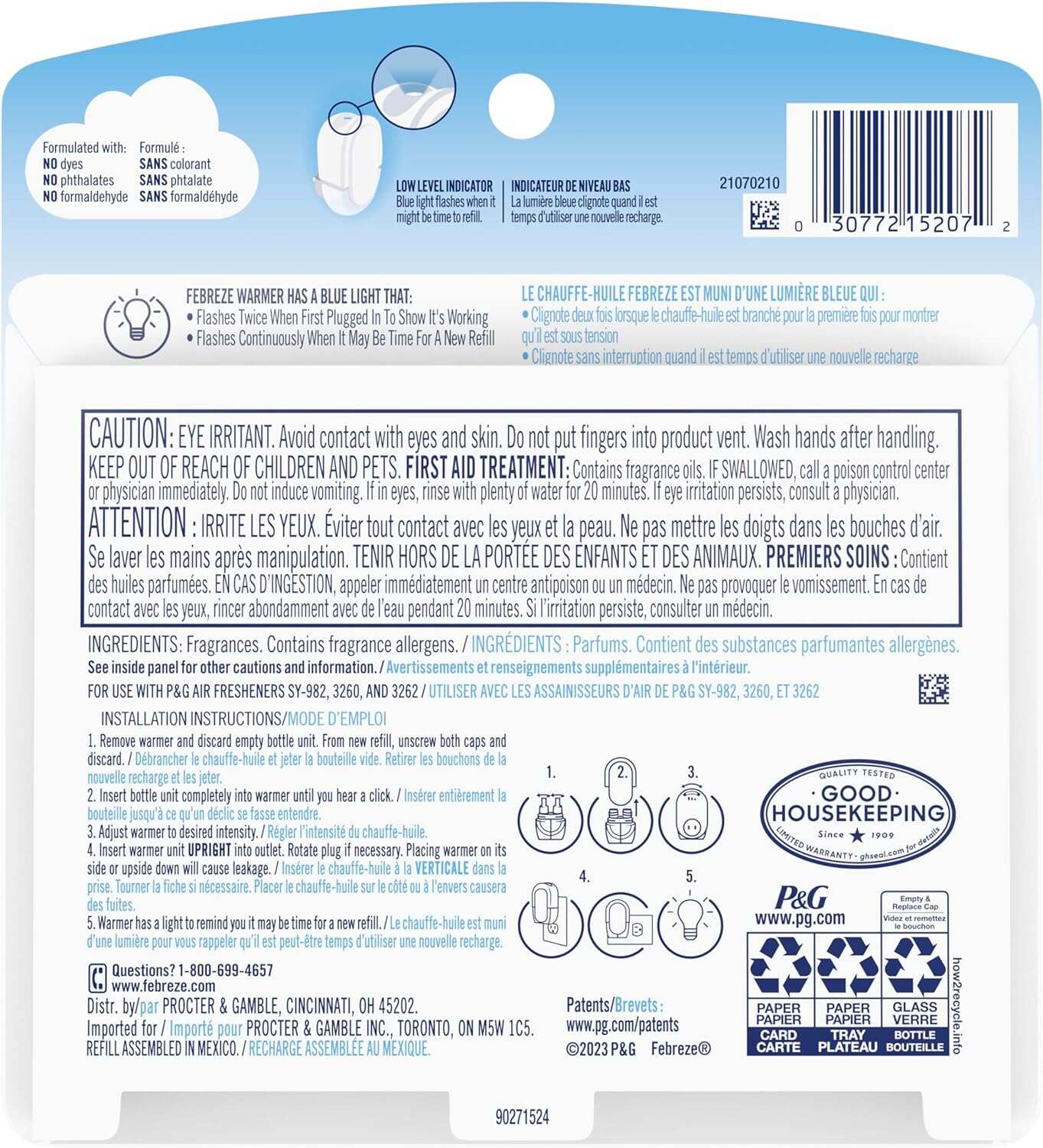 Febreze Odor-Fighting Fade Defy PLUG Air Freshener, Mountain, Ocean, Amber, (3) .87 fl. oz. Oil Refills