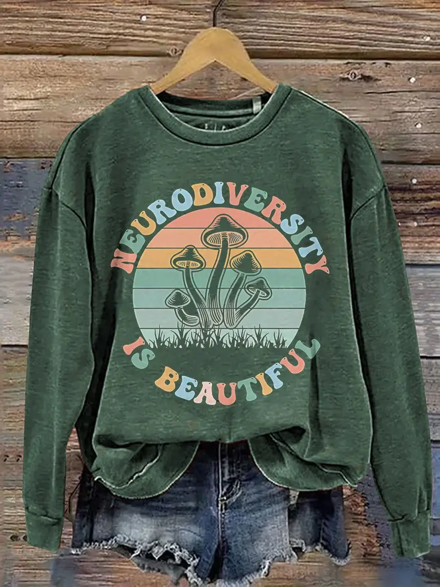 Neurodiversity Is Beautiful Autism Acceptance Casual Print Sweatshirt