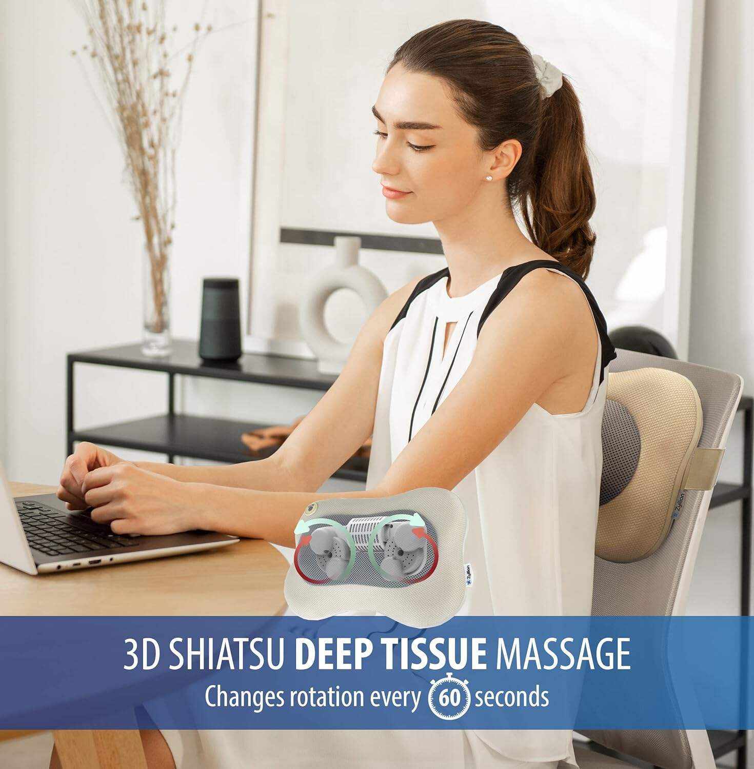 Zyllion Back and Neck Massager with Heat - 3D Deep Tissue Shiatsu Massage Pillow for Chair, Car and Muscle Pain on Whole Body: Shoulders, Calf, Foot, Legs, Arms (NOT Cordless) - Black (ZMA-13-BK)