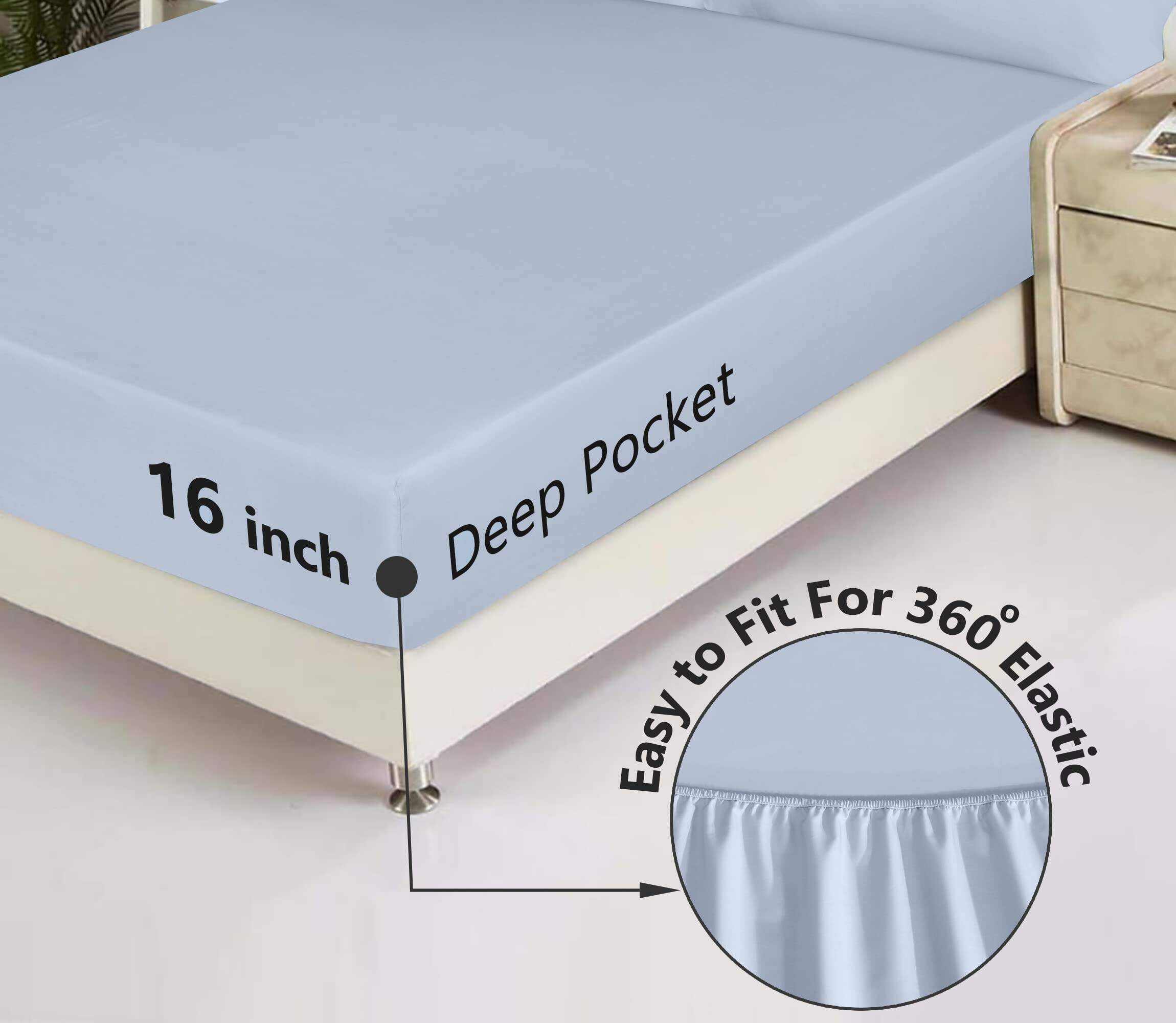 Pastel Blue100% Cotton Sheets - Soft & Breathable Sheet Set - 4 Pieces