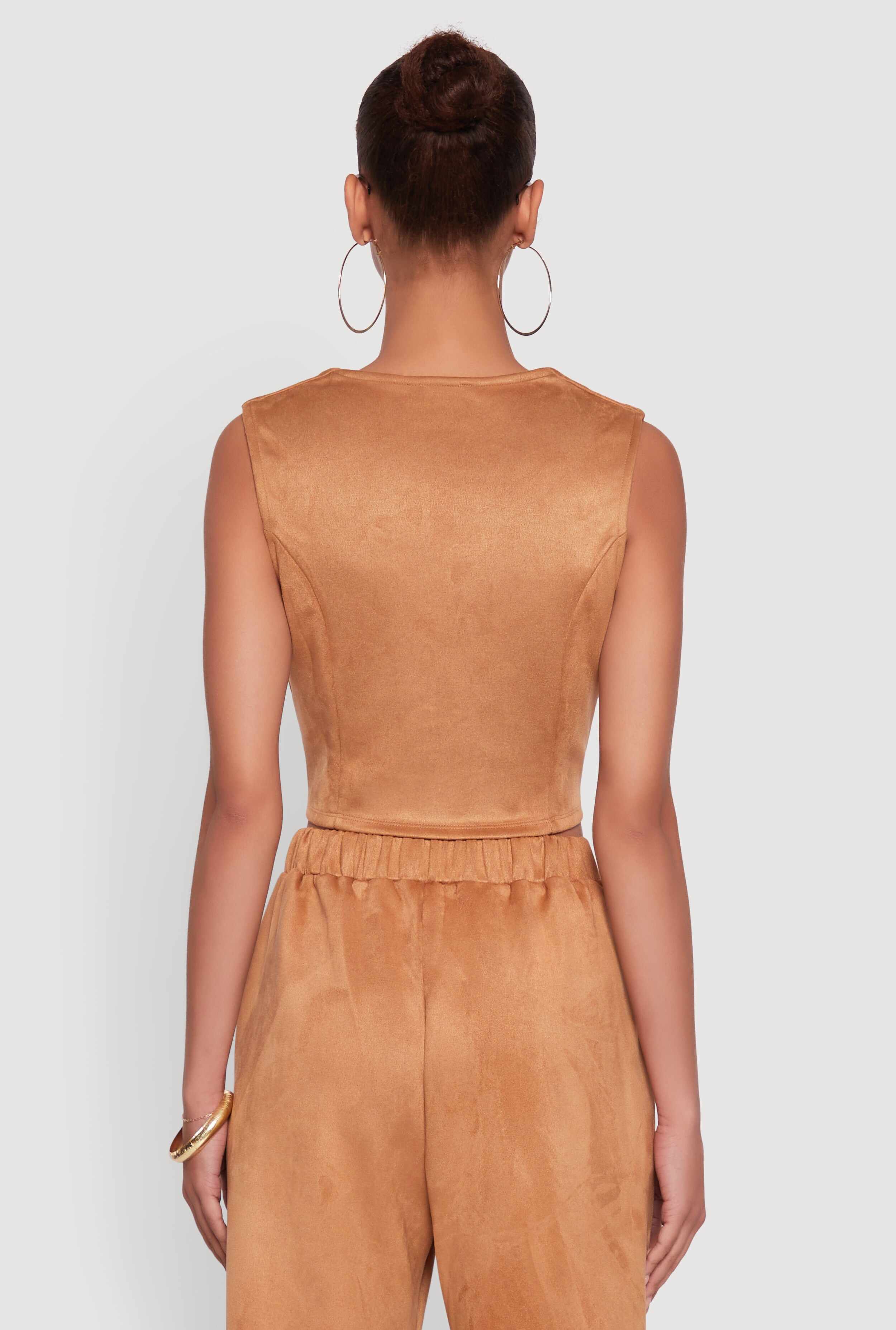 Faux Suede Button Front Vest