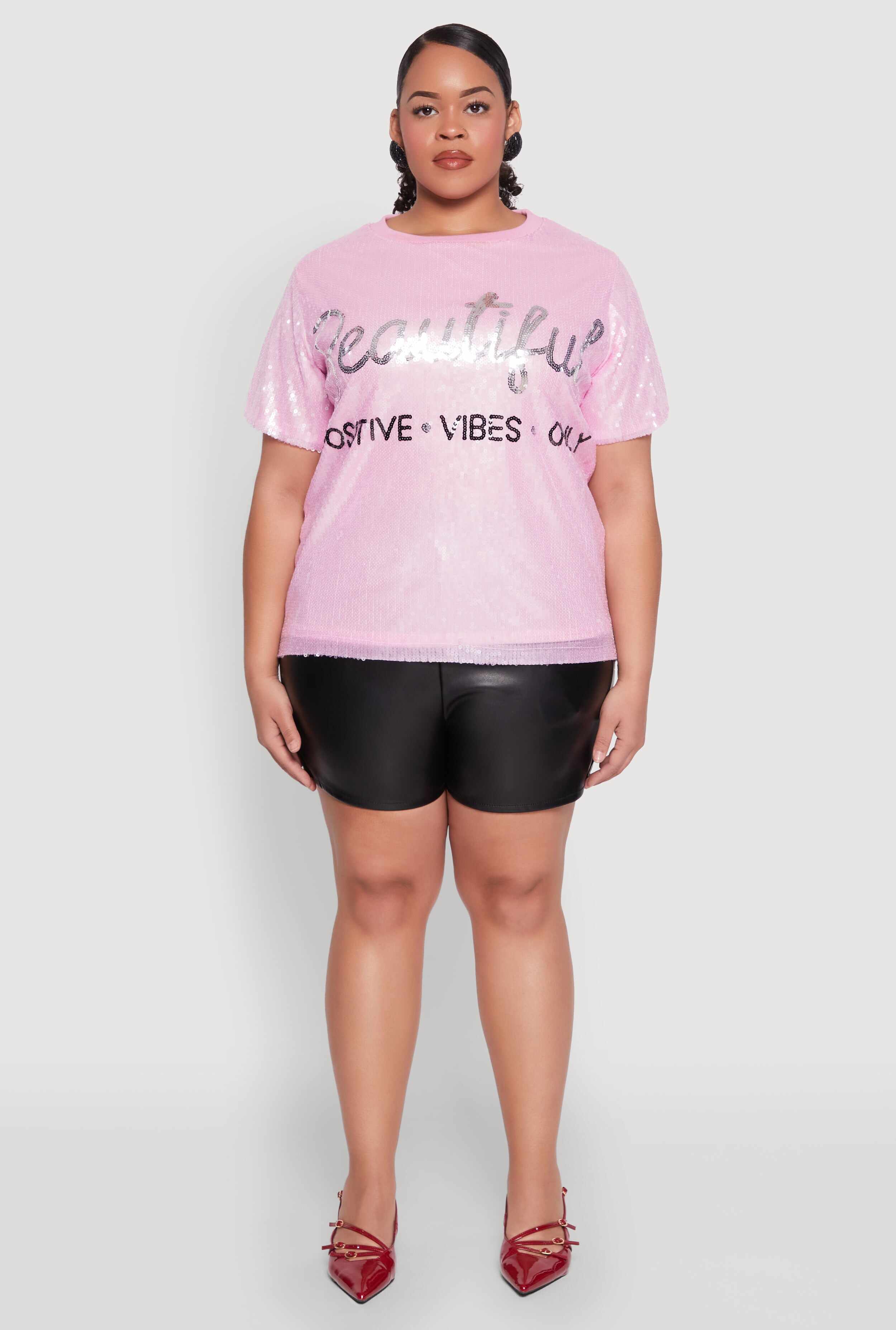 Plus Size Sequin Beautiful Graphic Top