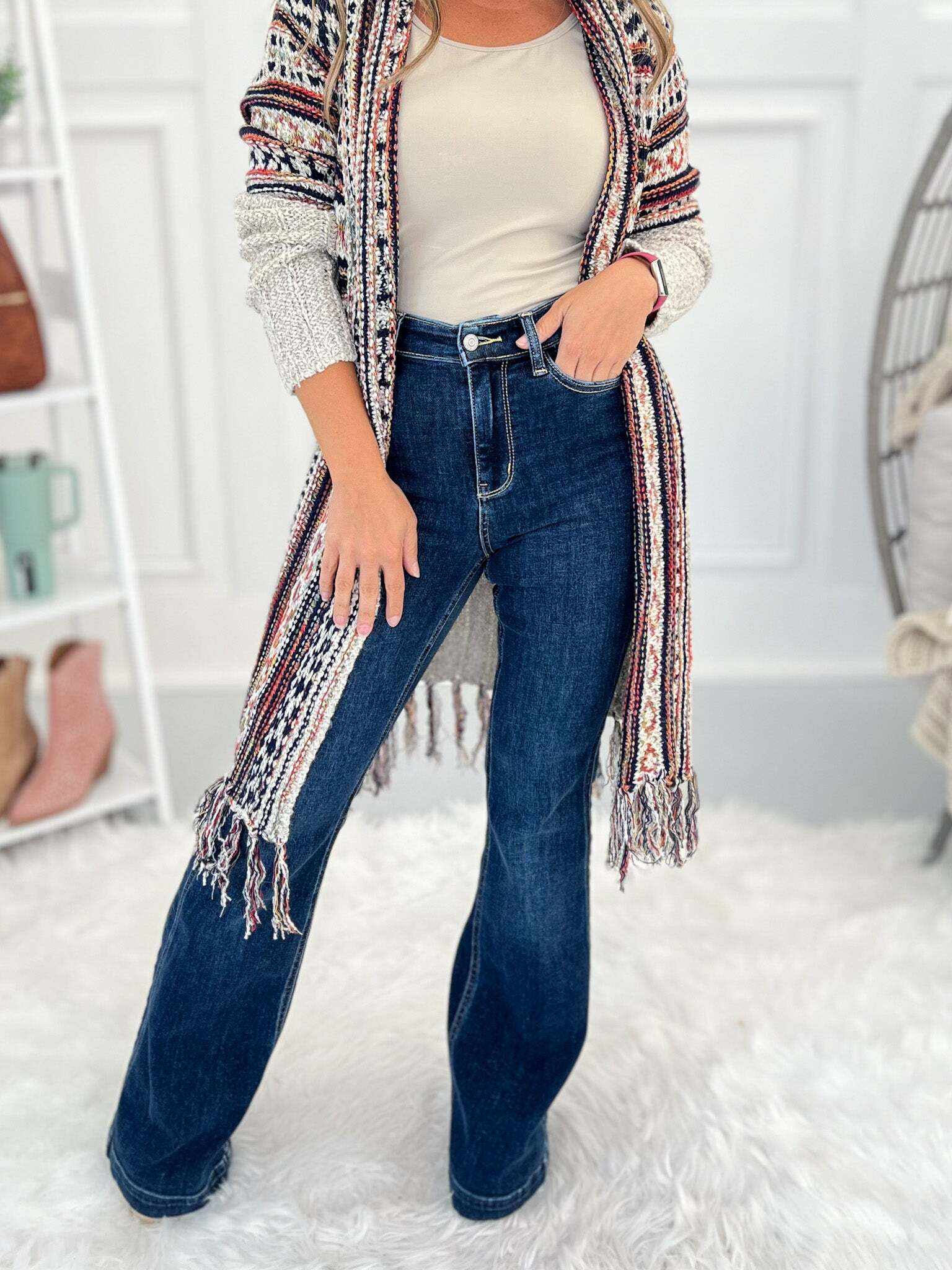 By My Side - Christmas Angled Side Seam Flare Jeans- Final Sale
