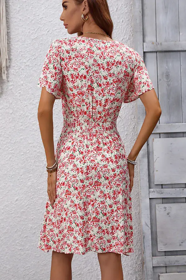 V Neck Floral Print Sleeveless Mini Dress