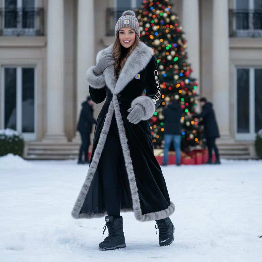 Luxurious Faux Fur Trimmed Long Coat with Elegant Design