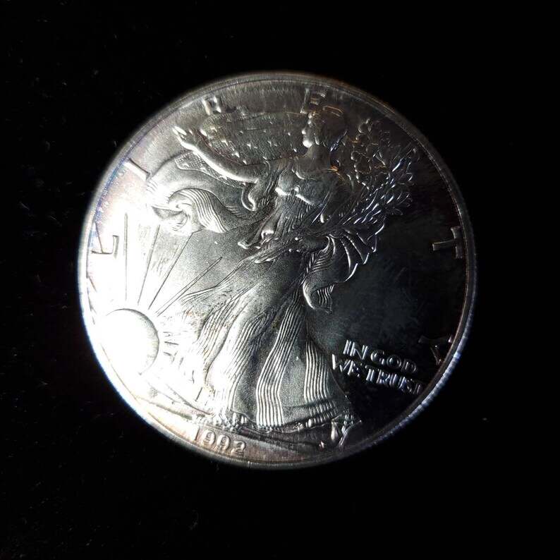 1992 American Silver Eagle Toned  -  1 Oz .999 Key date   Lot# 1402