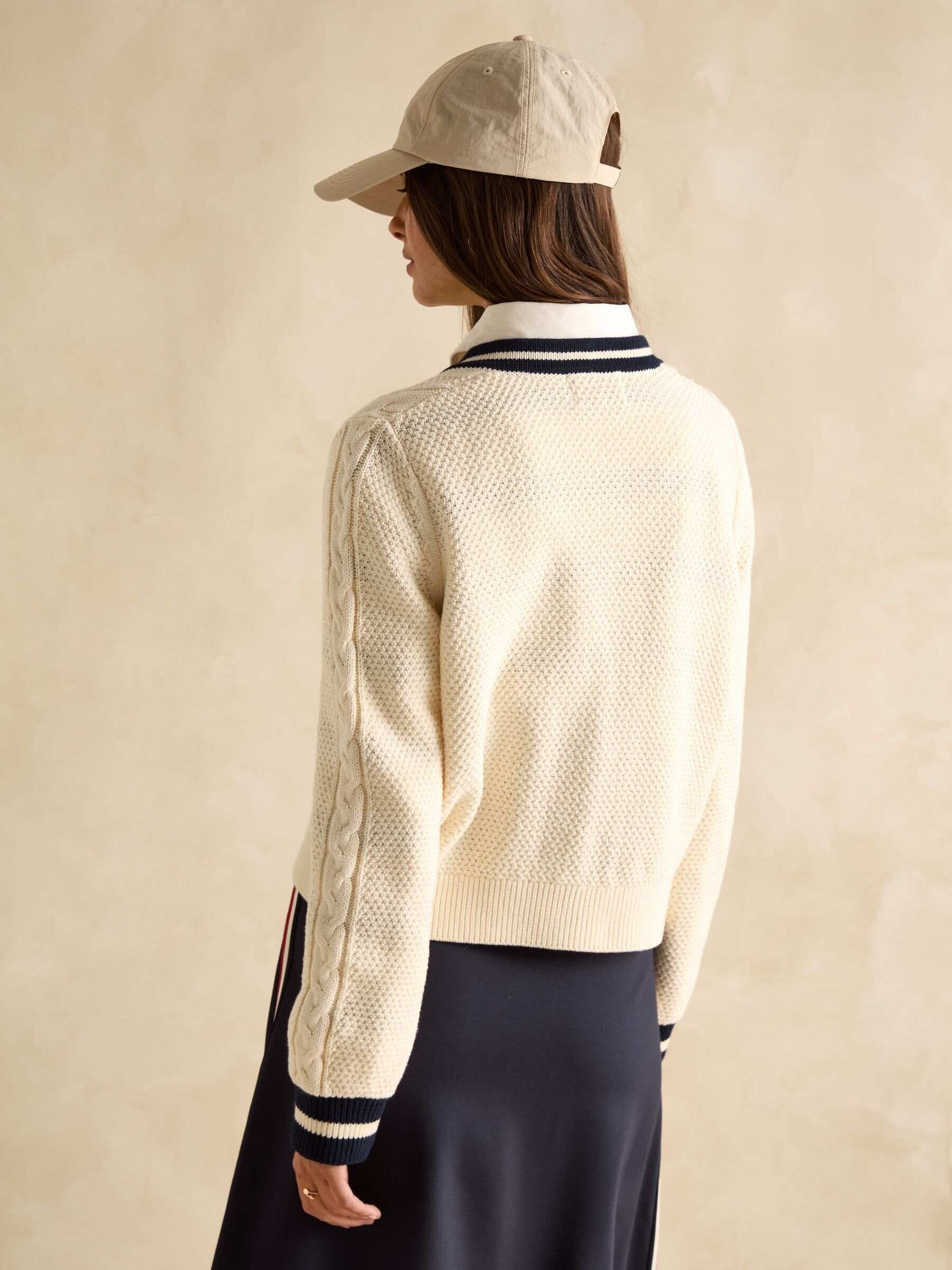 Centre Court Cream Cotton Cable Knit Cardigan