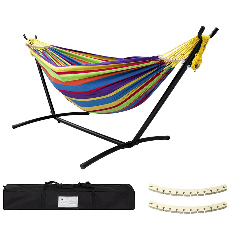 Hammock with Heavy Duty Steel Stand, 450lb Weight Capacity, Carry Bag & Anti-Roll Balance Beams Included
