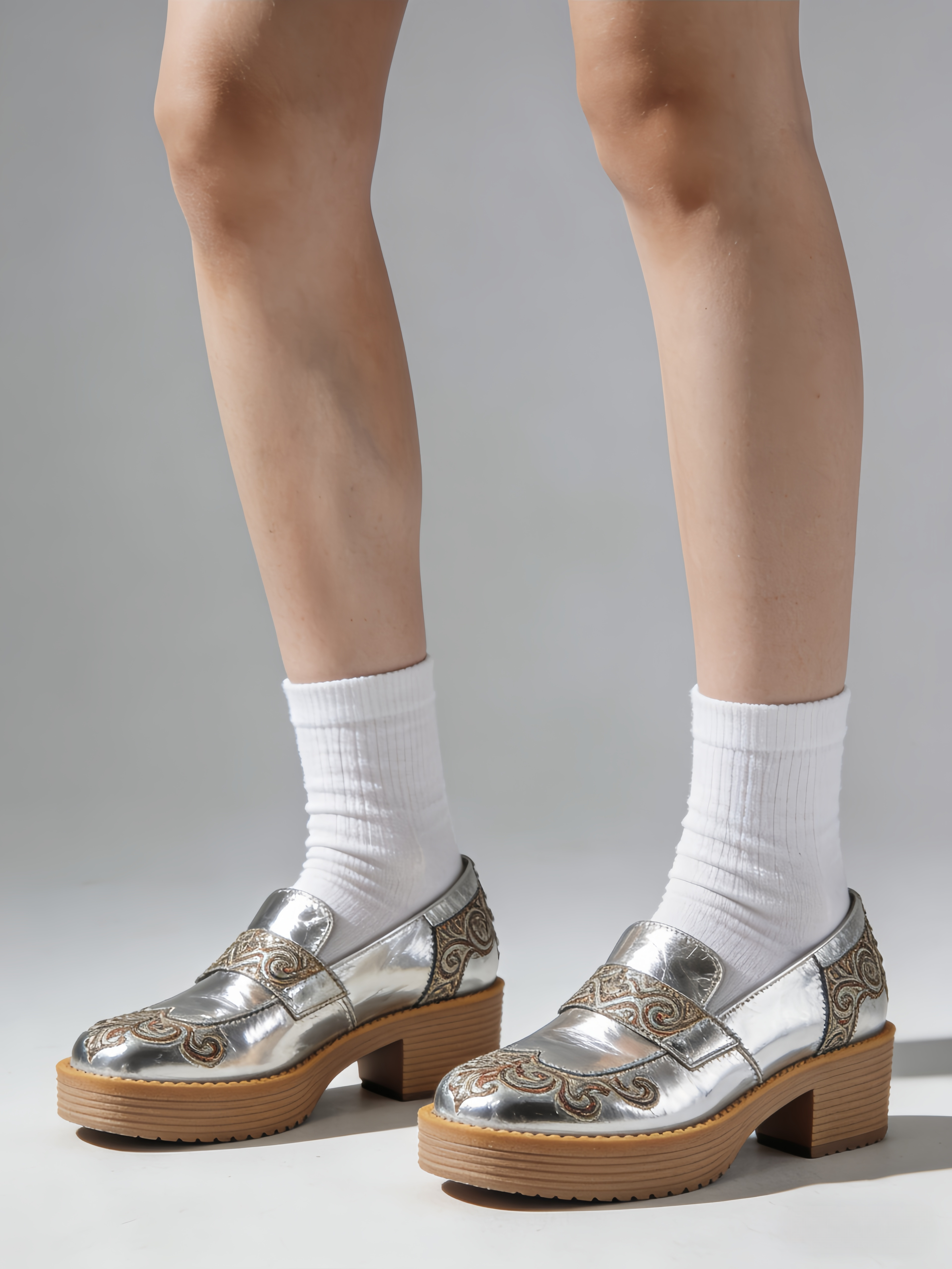 Black White Women Splicing Platform Loafer Shoes Lace Up