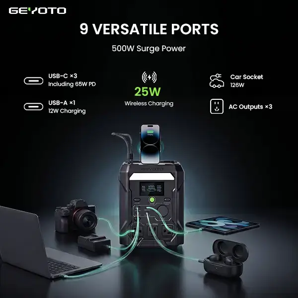 256Wh LiFePO4, 300W Output (500W Peak), 25W Wireless Charging