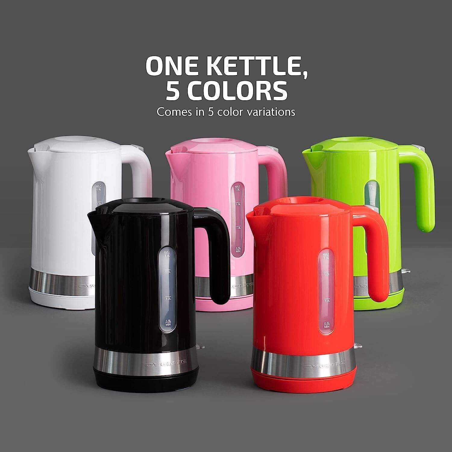 OVENTE Electric Kettle Hot Water Heater 1.7 Liter - BPA Free Fast Boiling Cordless Water Warmer - Auto Shut Off Instant Water Boiler for Coffee & Tea Pot - White KP72W