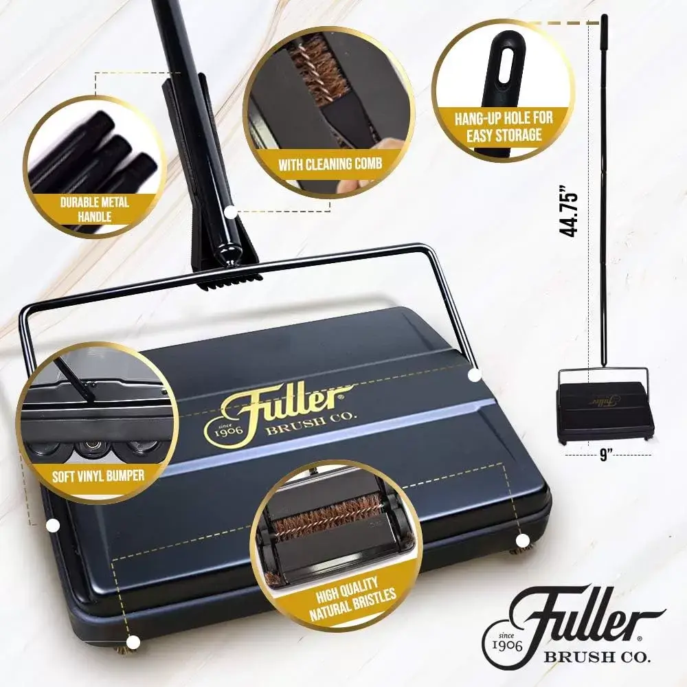 Fuller Brush 17027 Carpet & Floor Sweeper- Mini Stick Cleaner For Hardwood Surfaces, Wood Floors, Laminate, Tile- Small & Portable For The Home Or Office - Cleans Dust Pet Hair- Electrostatic & Silent