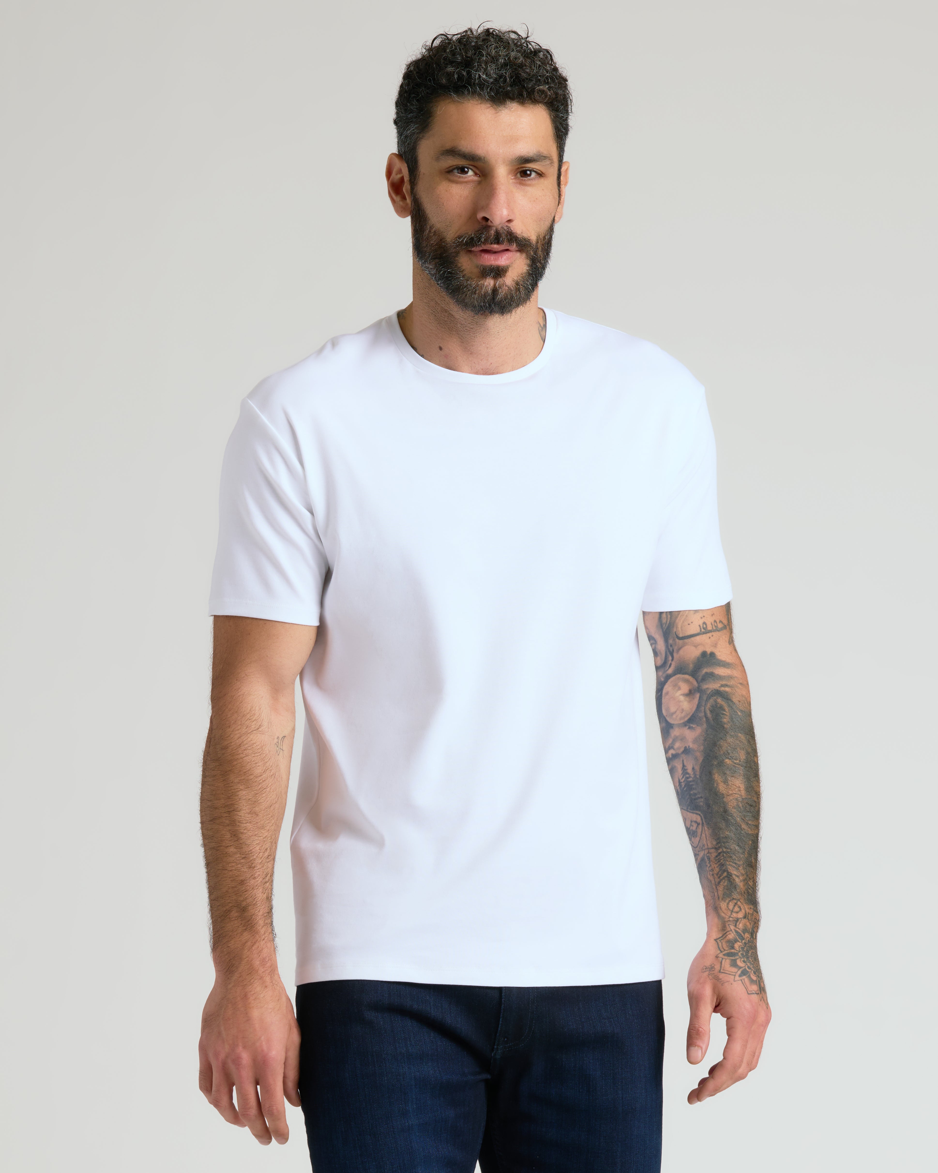 White & Navy Classic Pima Crew 4-Pack