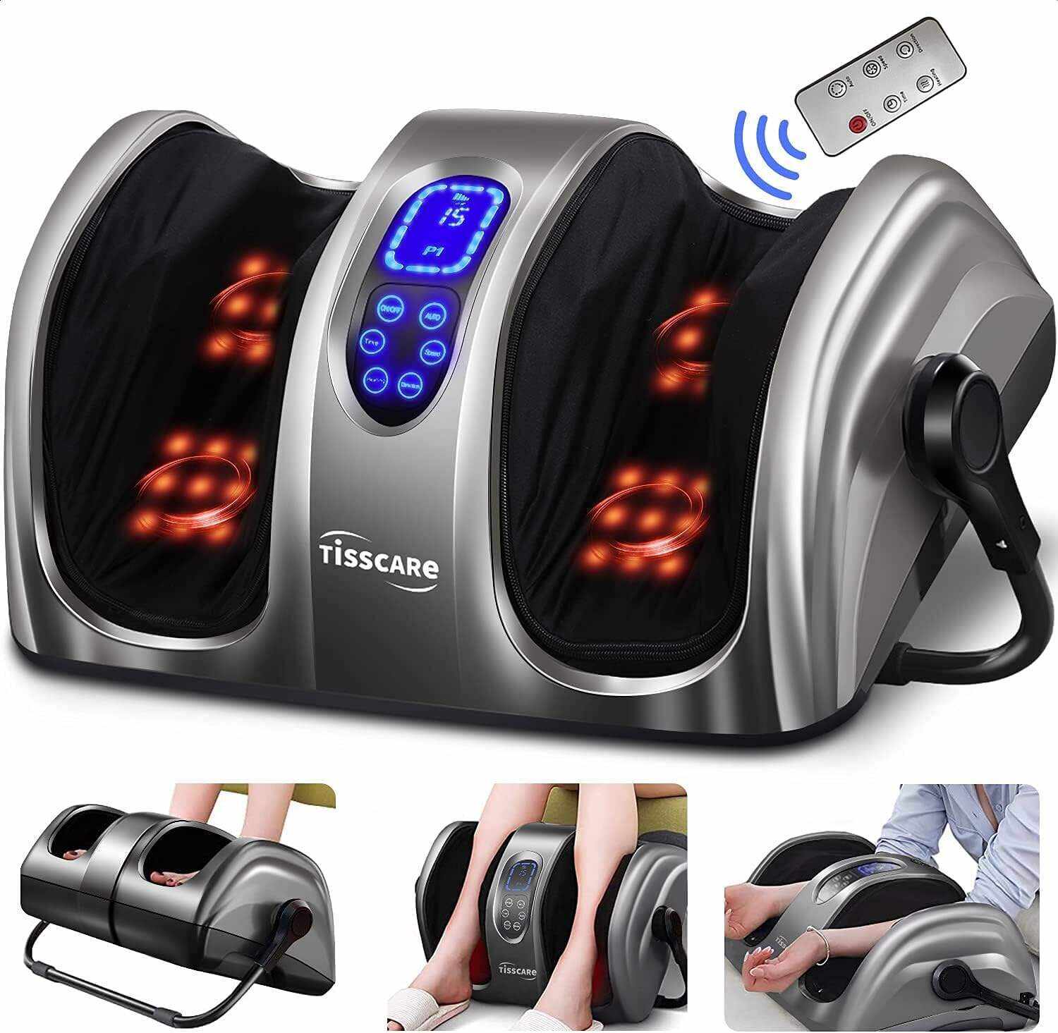 TiSSCARE Shiatsu Massage Foot Massager Machine - Improves Blood Flow Circulation, Deep Kneading & Tissue with Heat/Remote, Neuropathy, Plantar Fasciitis, Diabetics, Pain Relief