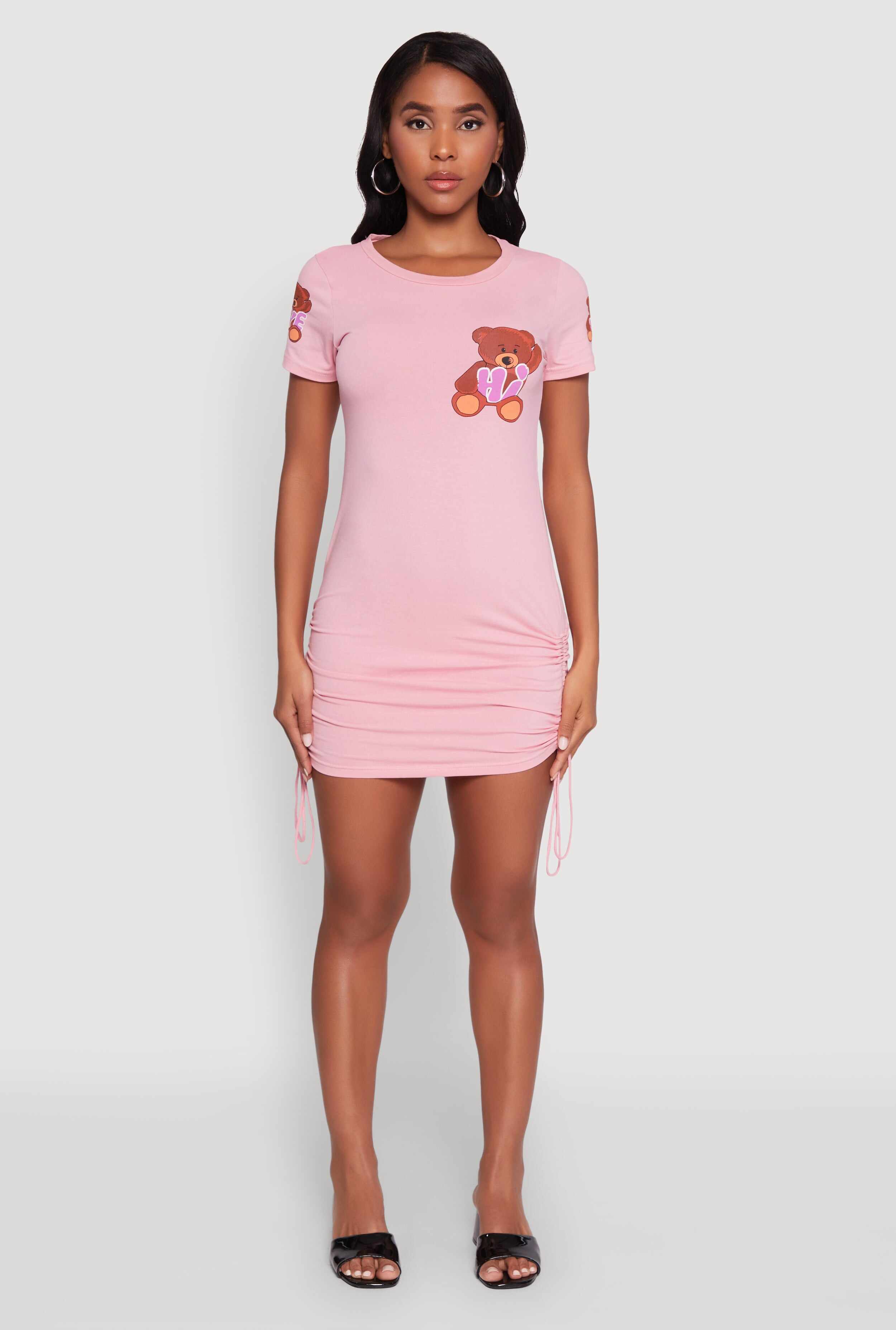 Bye Bear Graphic Short Sleeve T Shirt Dress