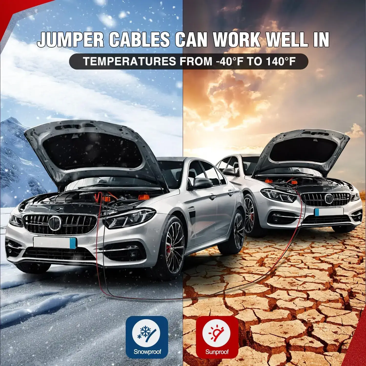 0 Gauge 25 Feet Heavy Duty Jumper Cables 1000 Amp Booster Battery Cables with Permanent Installation kit and Quick Connect Plug Includes carrying bag for 12V & 24V Cars SUVs and Trucks