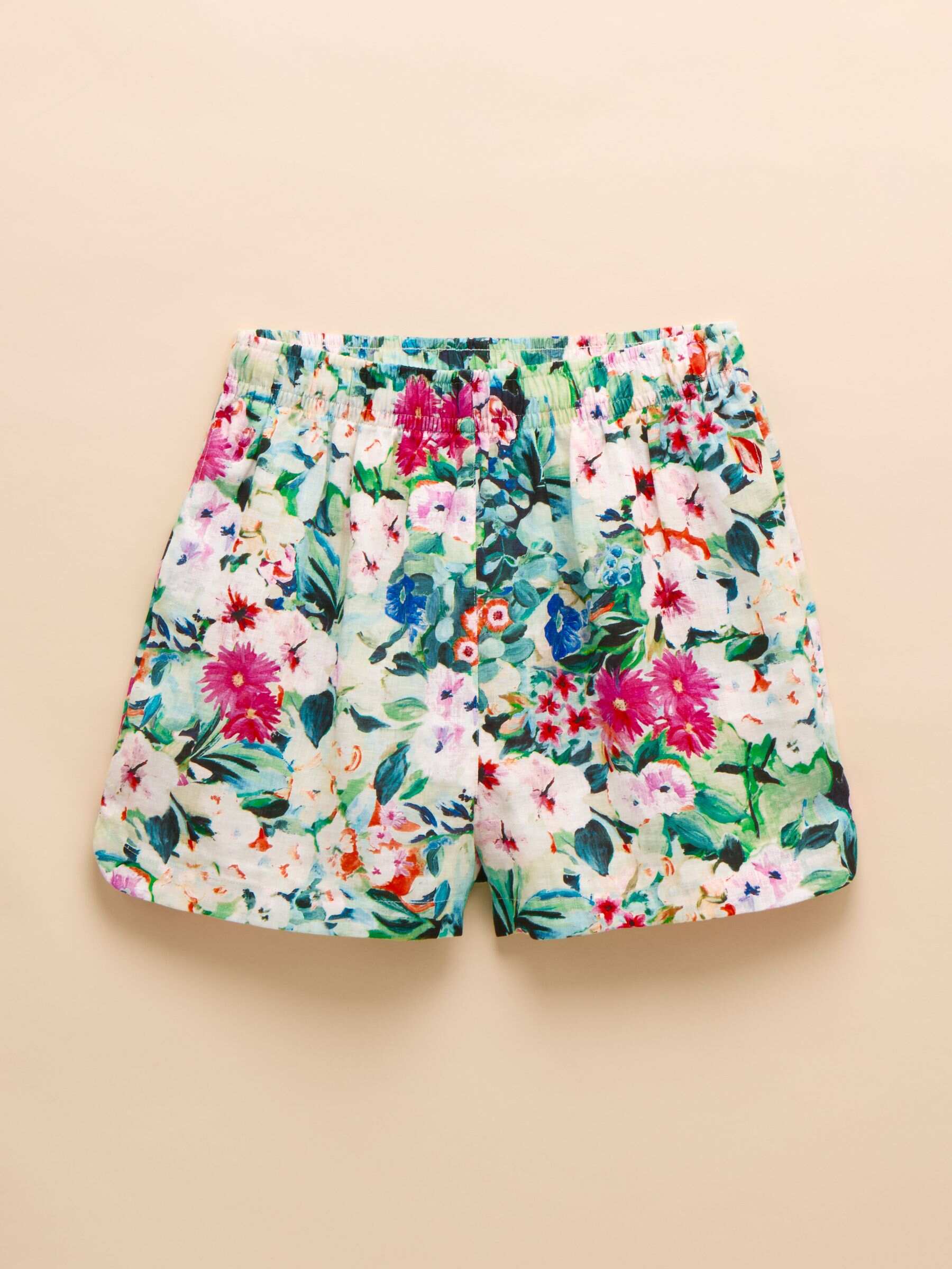 Multi Floral Pull On 100% Linen Shorts