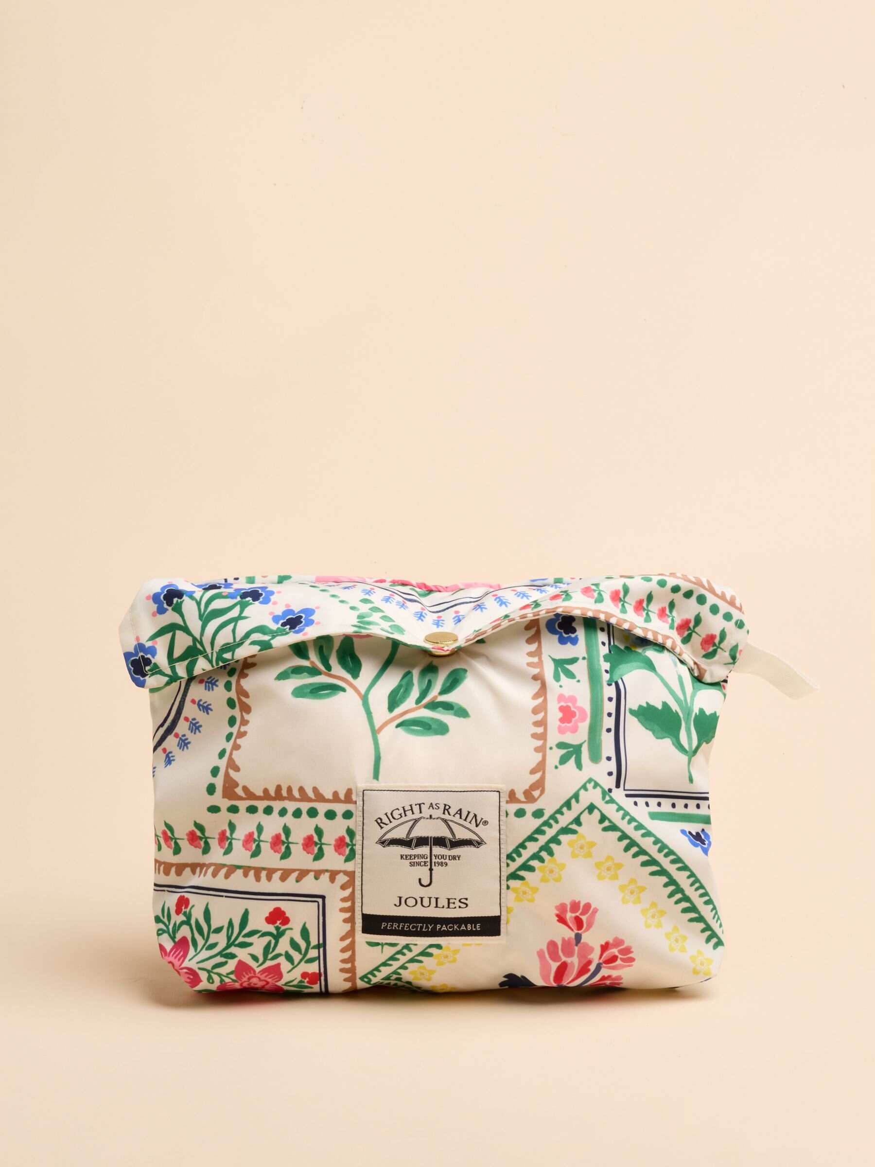Holt Cream Tile Print Waterproof Packable Raincoat with Hood