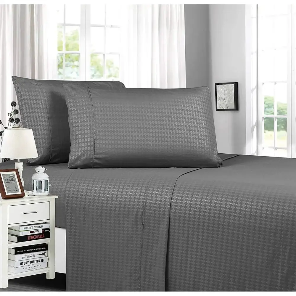 Elegant Comfort Diamond Embossed 4-Piece Bed Sheet & Pillowcase Set