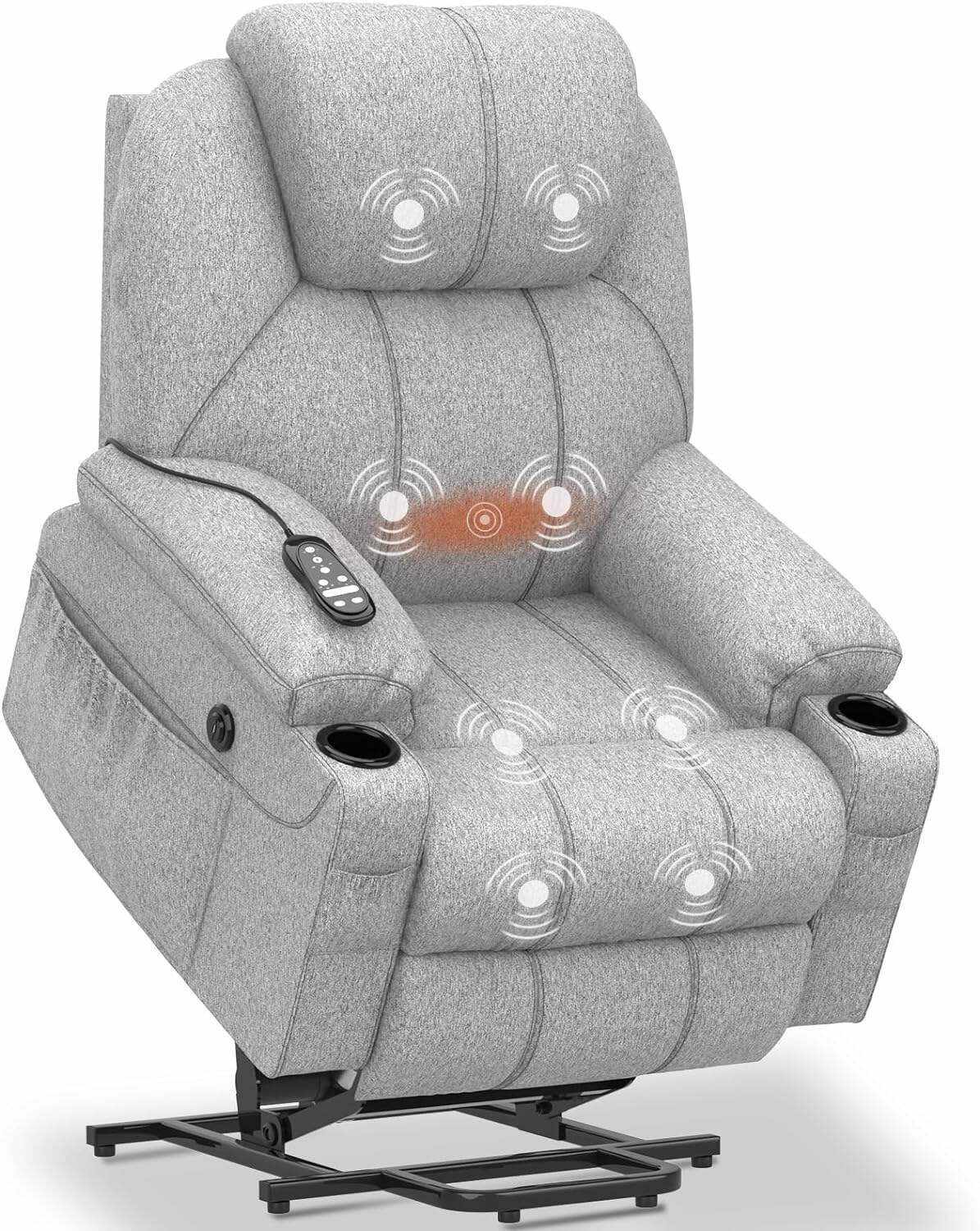 YONISEE Lar2ge Lift Chairs Recliner for Elderly - Power Fabric Lift Chair Modern with Massage and Heat, Extended Footrest, 3 Positions, 2 Side Pockets, and Cup Holders, USB Ports, Coffee Color