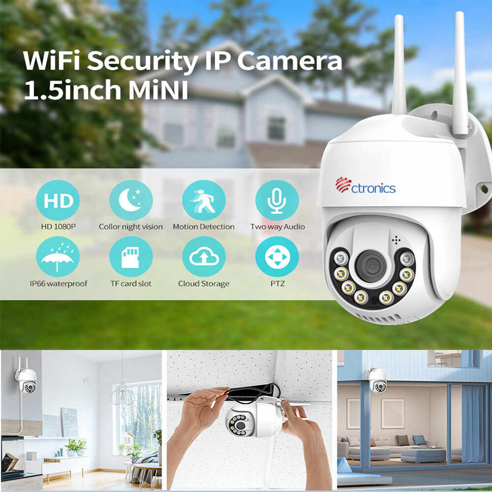 Ctronics Security Camera with Spotlight, 360° View, Waterproof PIR Detection, Color Night Vision