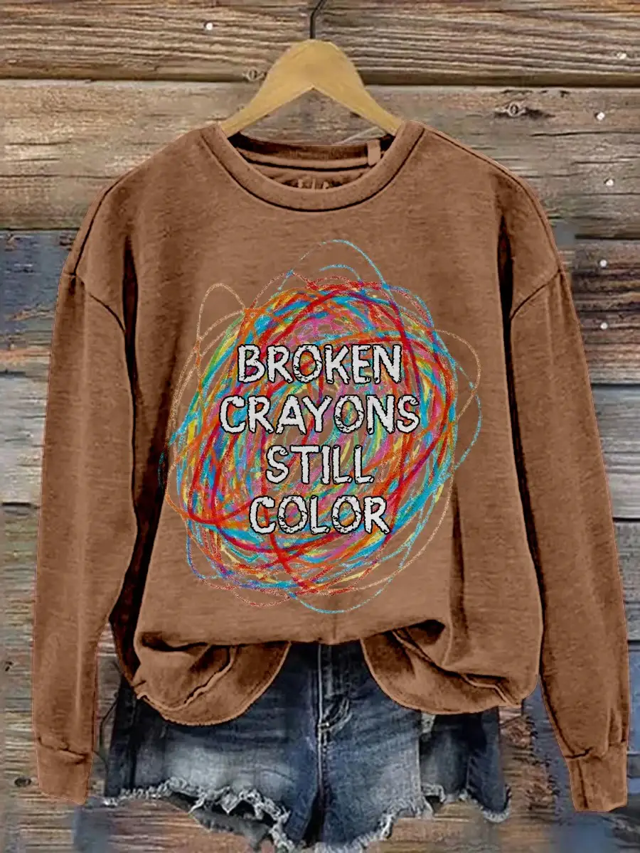 Broken Crayons Still Color Print Casual Sweatshirt