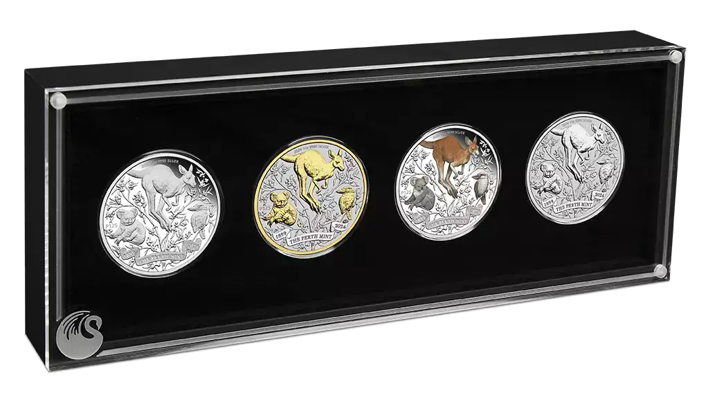 2024 Australia Perth Mint 125th Ann. Kangaroo 4 x 1 oz Silver Typeset Collection