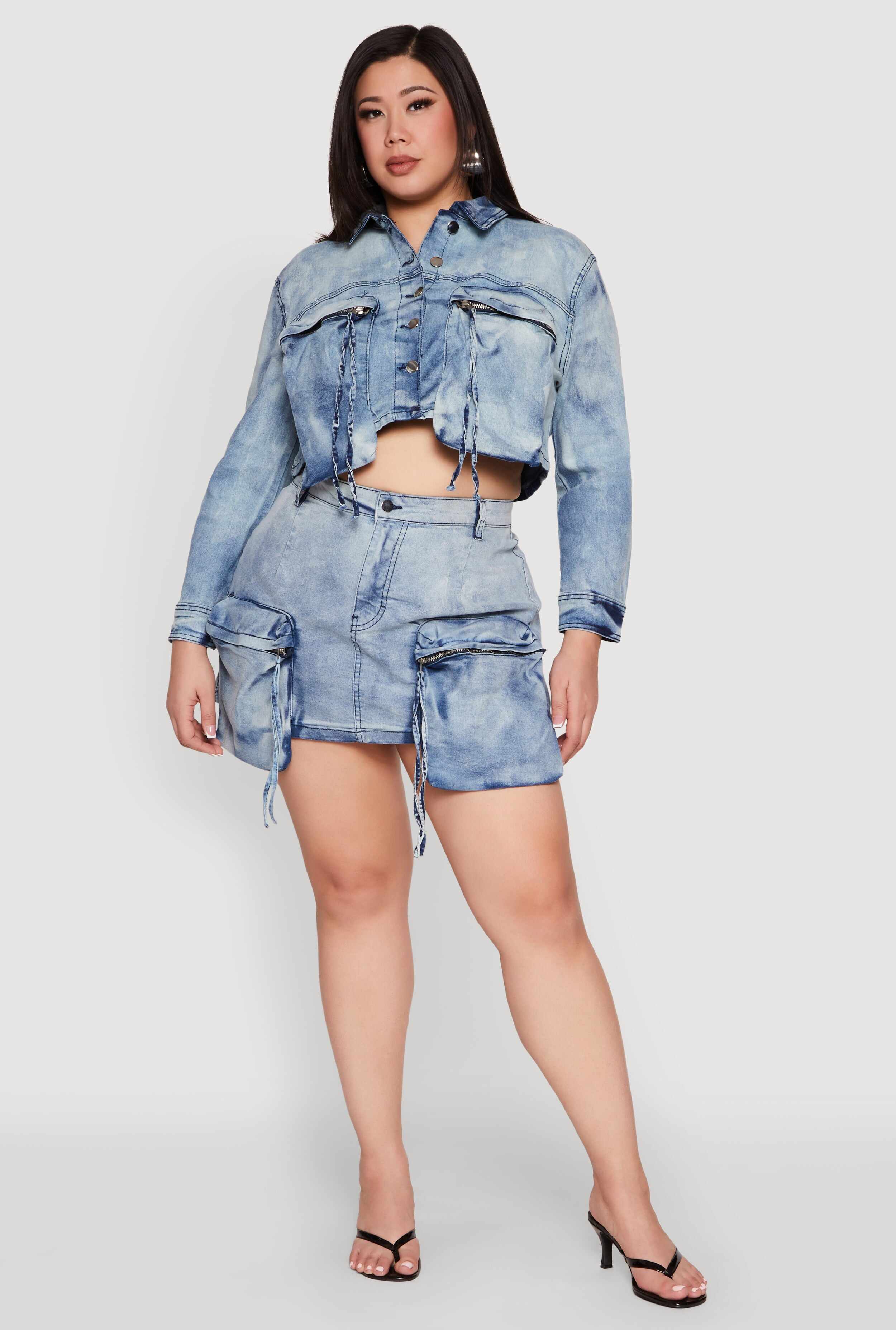 Plus Size Spoon Jeans Oversized Cargo Pocket Skirt