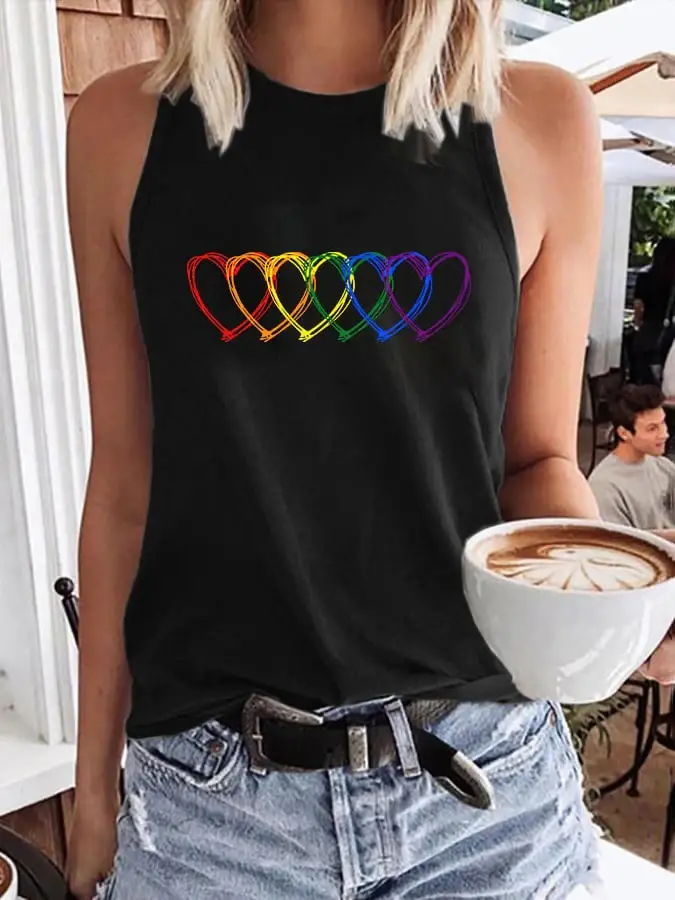 Women's Rainbow Heart Printed Tank Top