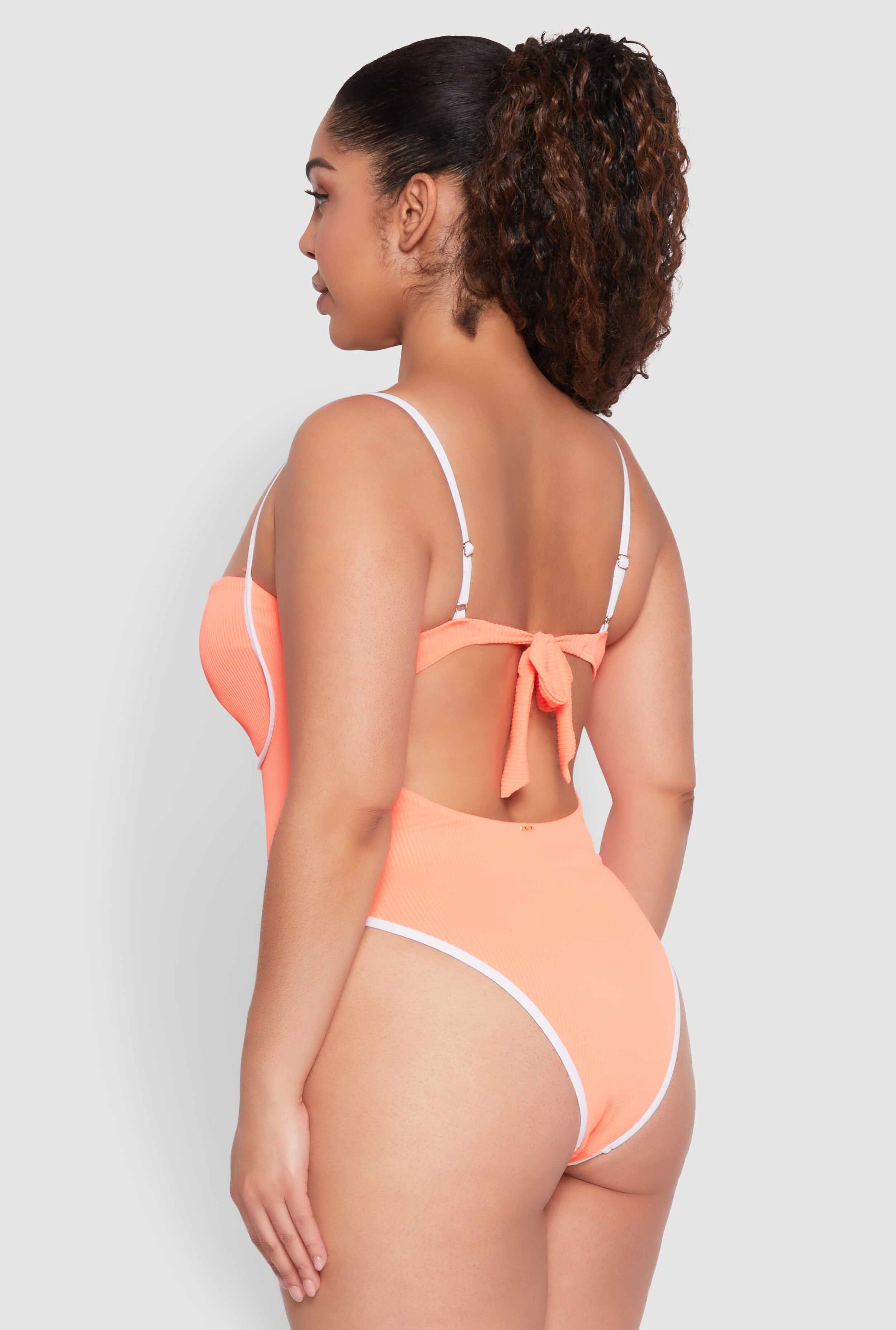 Plus Size Bebe Rhinestone Tie Back One Piece Swimsuit